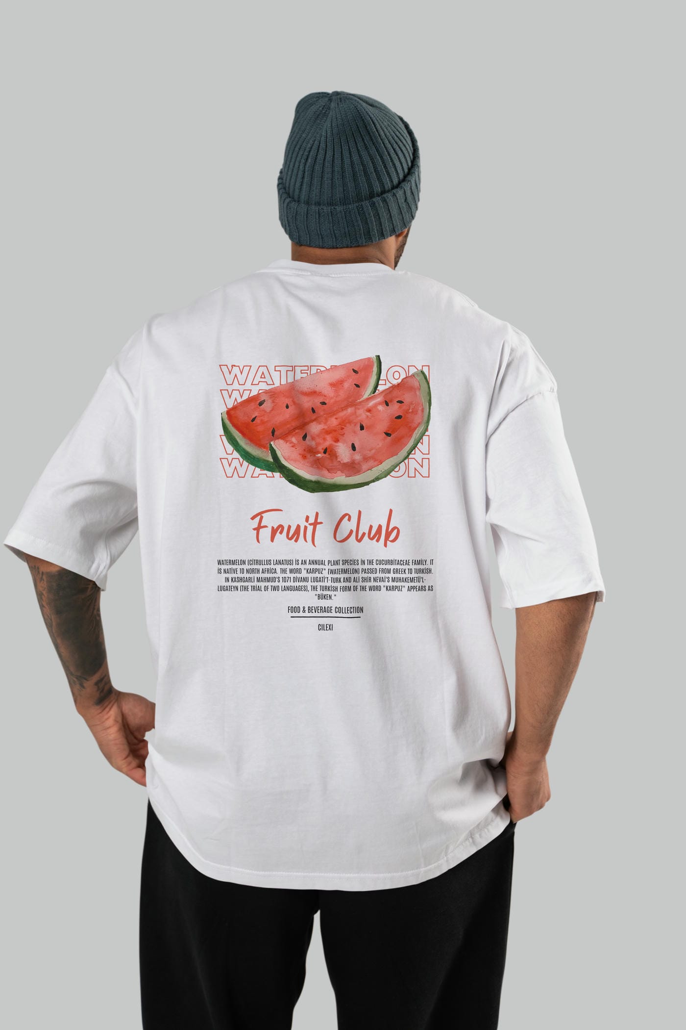 Watermelon Arka Baskılı Oversize t-shirt Erkek Kadın Pamuk Bisiklet Yaka tişort