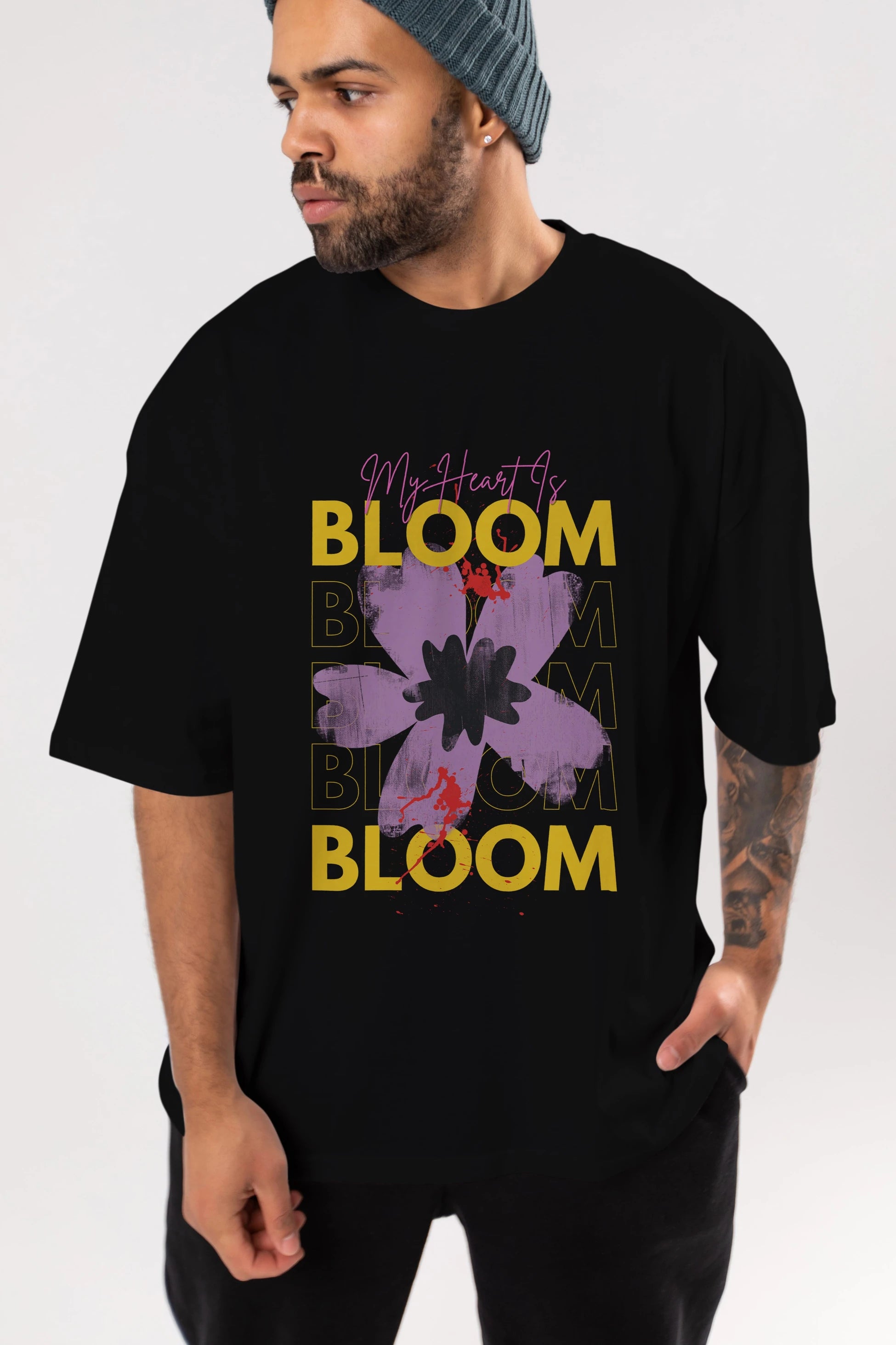 Bloom Yazılı Ön Baskılı Oversize t-shirt Erkek Kadın Unisex