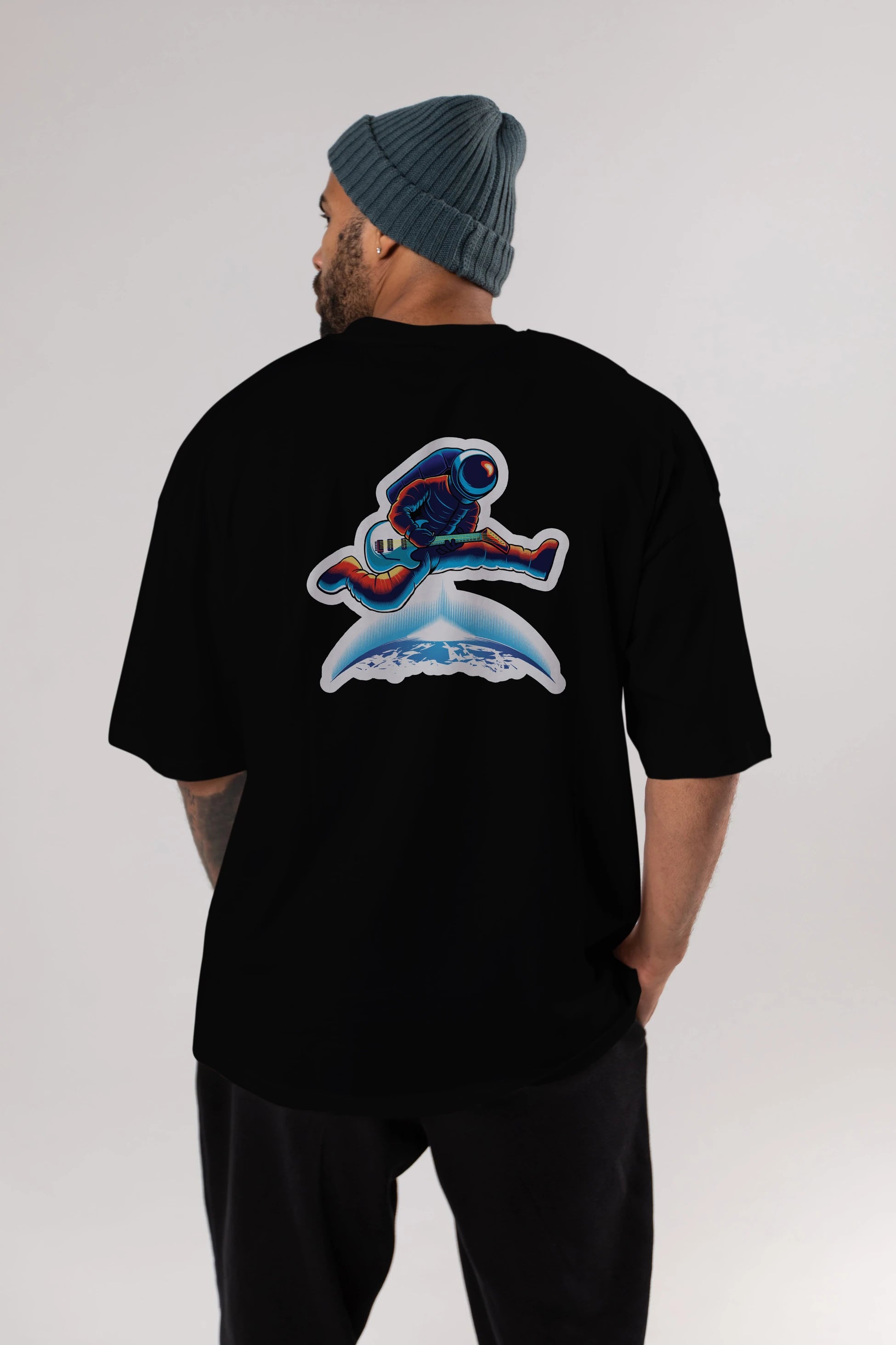 Astroguitar Sticker Arka Baskılı Oversize t-shirt Erkek Kadın Unisex