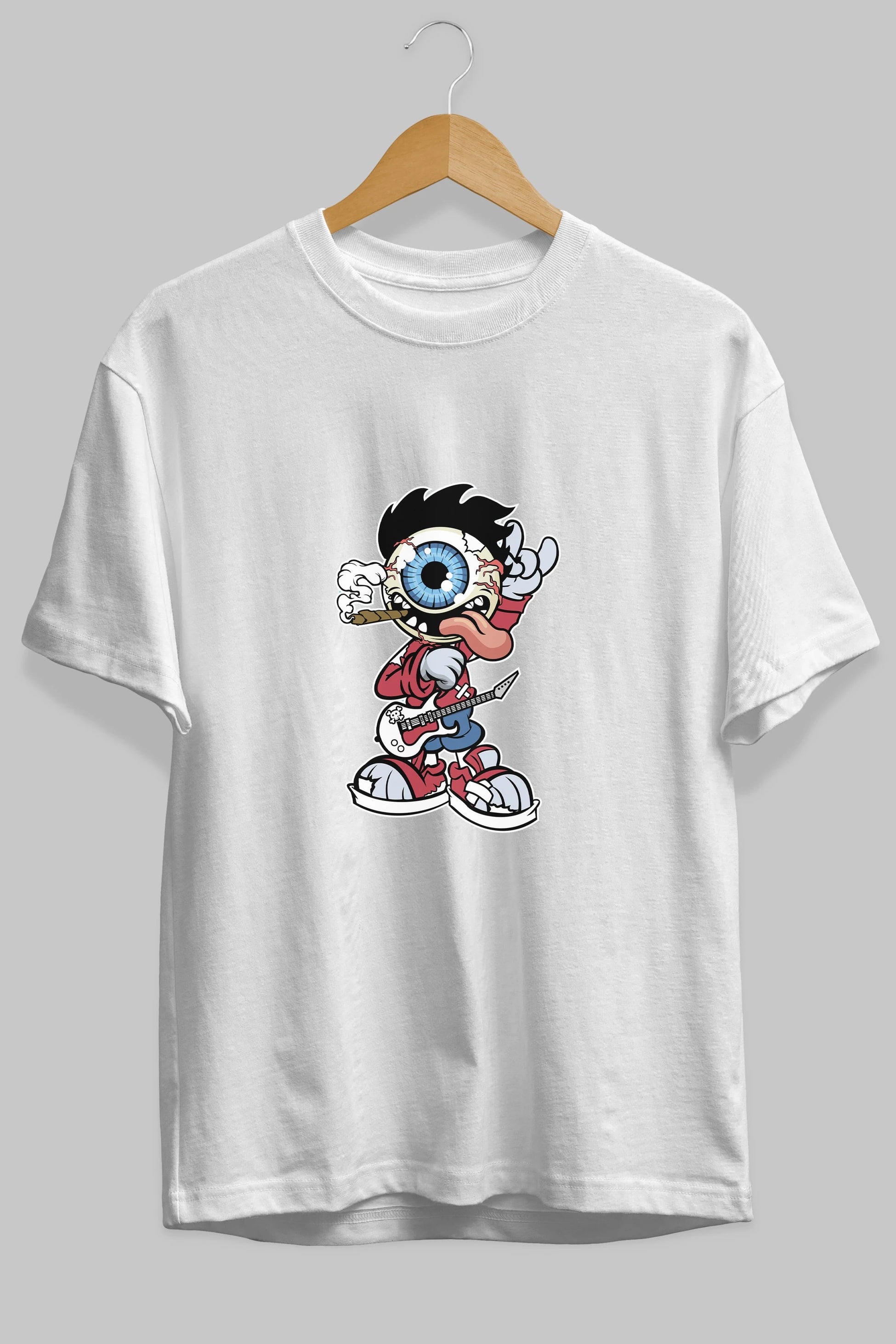 Eyeball Rockstar Ön Baskılı Oversize t-shirt Erkek Kadın Unisex %100 Pamuk tişort