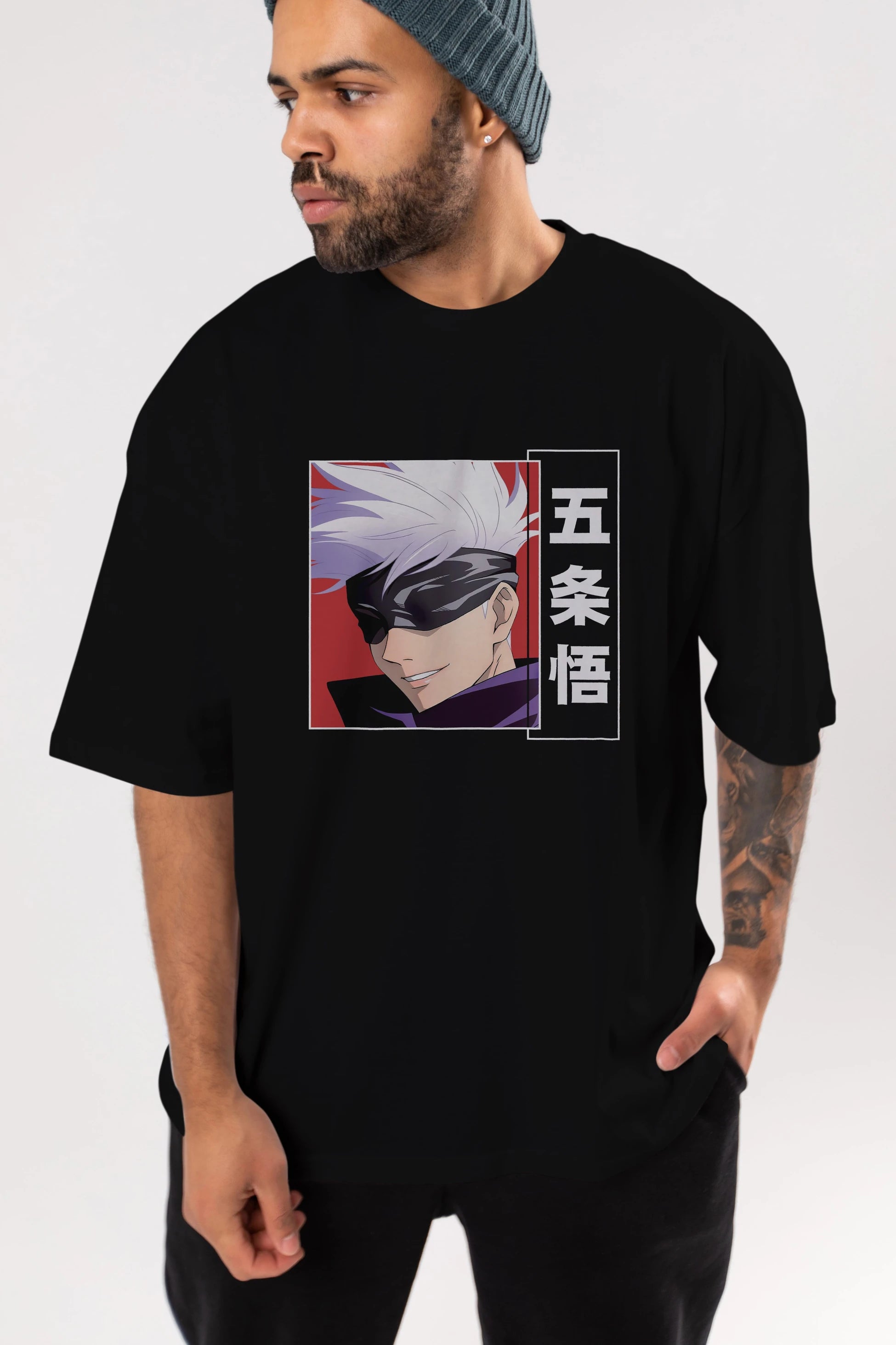 SATORU GOJO Anime Ön Baskılı Oversize t-shirt %100 pamuk Erkek Kadın Unisex