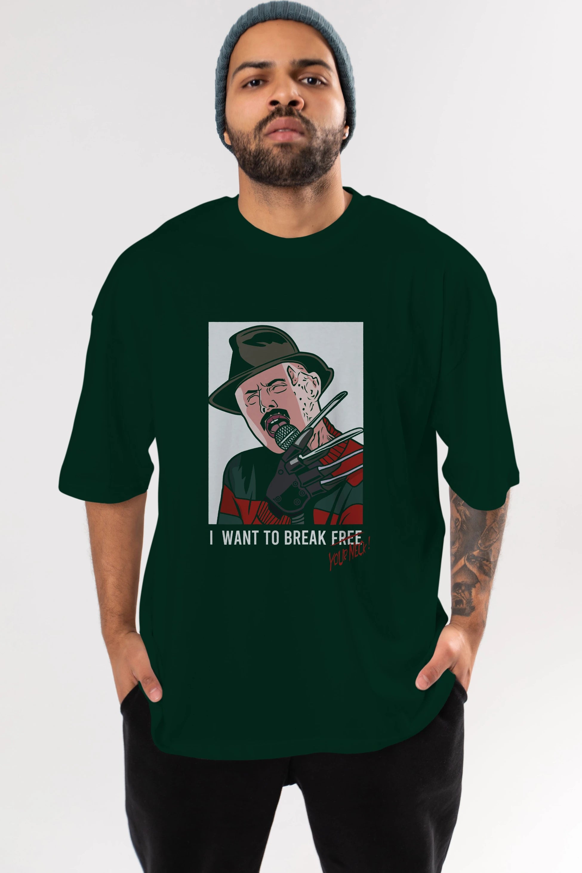 Freddy Merkrueger Ön Baskılı Oversize t-shirt Erkek Kadın Unisex %100 Pamuk tişort