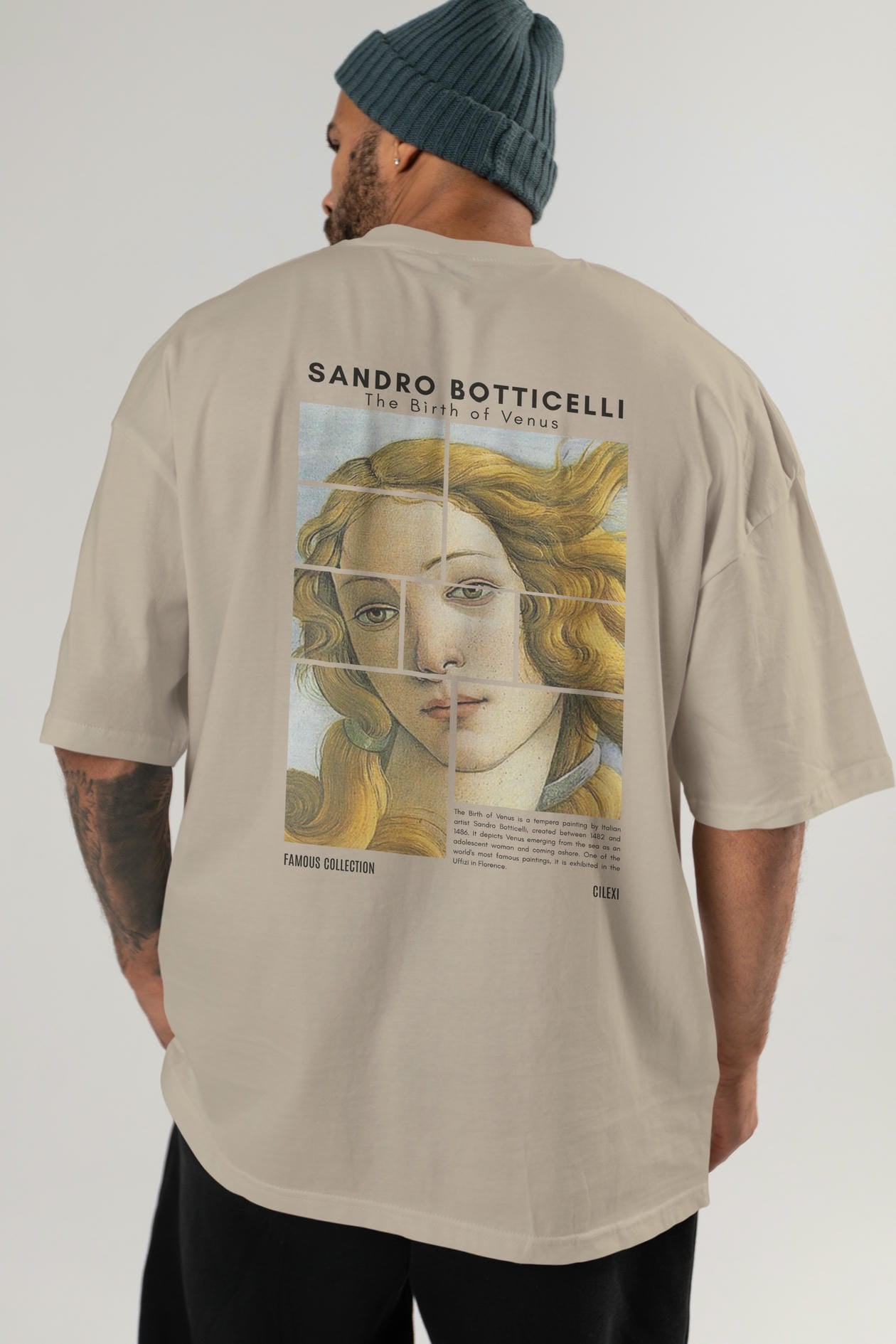 Sandro Botticelli Arka Baskılı Oversize t-shirt Erkek Kadın Bisiklet Yaka Pamuk tişort
