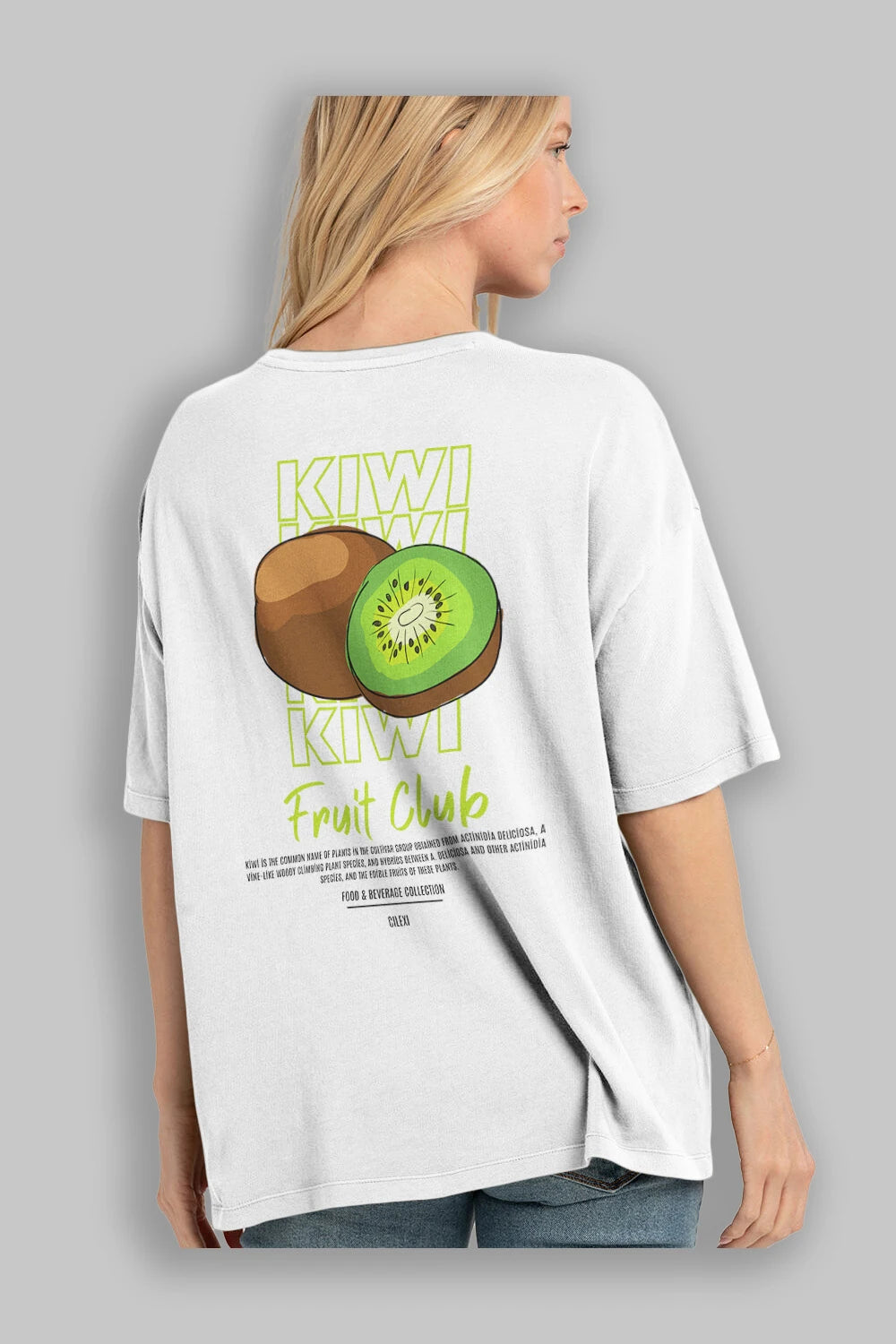 Kiwi Arka Baskılı Oversize t-shirt Erkek Kadın Pamuk Bisiklet Yaka tişort