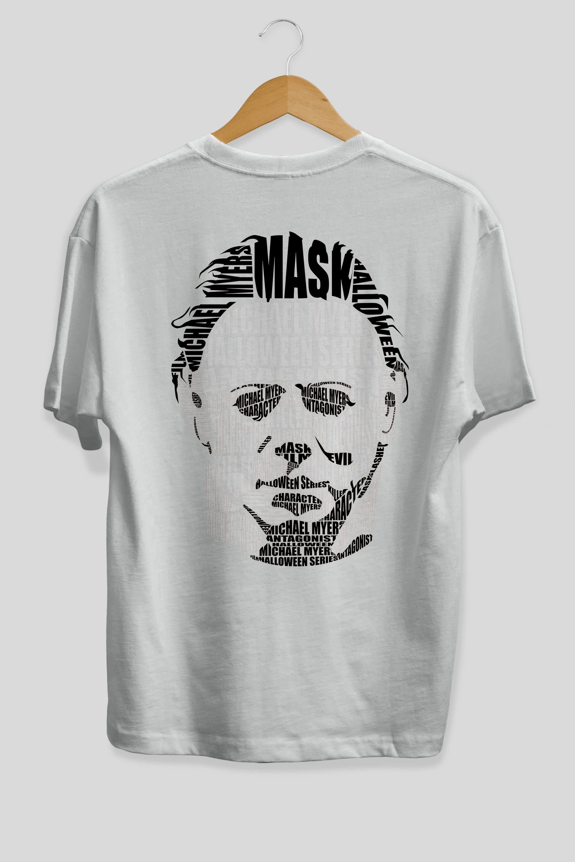 Michael Myers Calligram Arka Baskılı Oversize t-shirt %100 pamuk Erkek Kadın Unisex