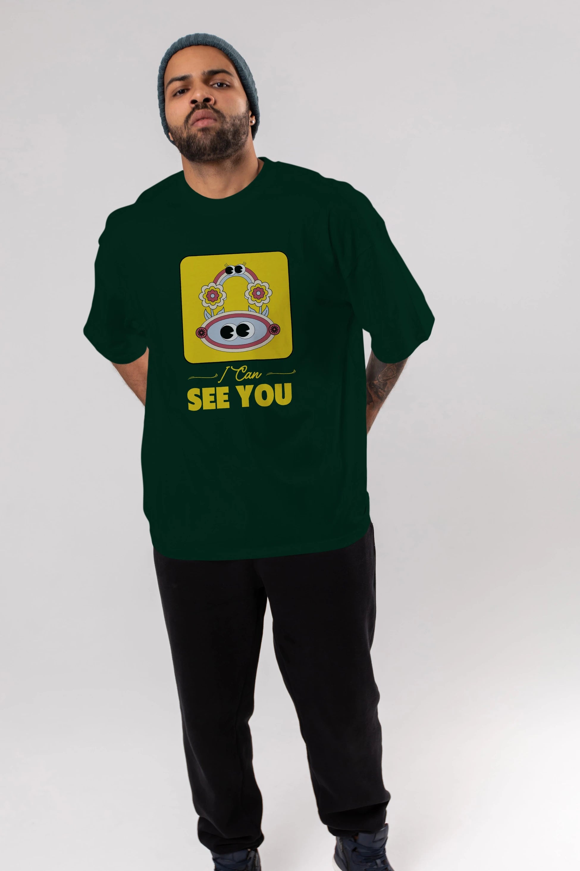I Can See You Yazılı Ön Baskılı Oversize t-shirt Erkek Kadın Unisex