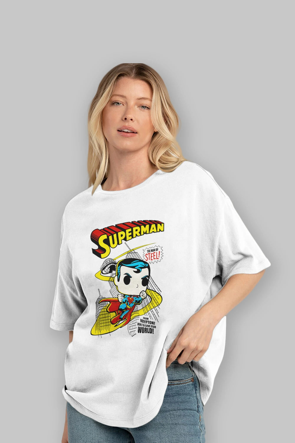 Superman (2) Ön Baskılı Oversize t-shirt Erkek Kadın Unisex %100 Pamuk Bisiklet Yaka tişort