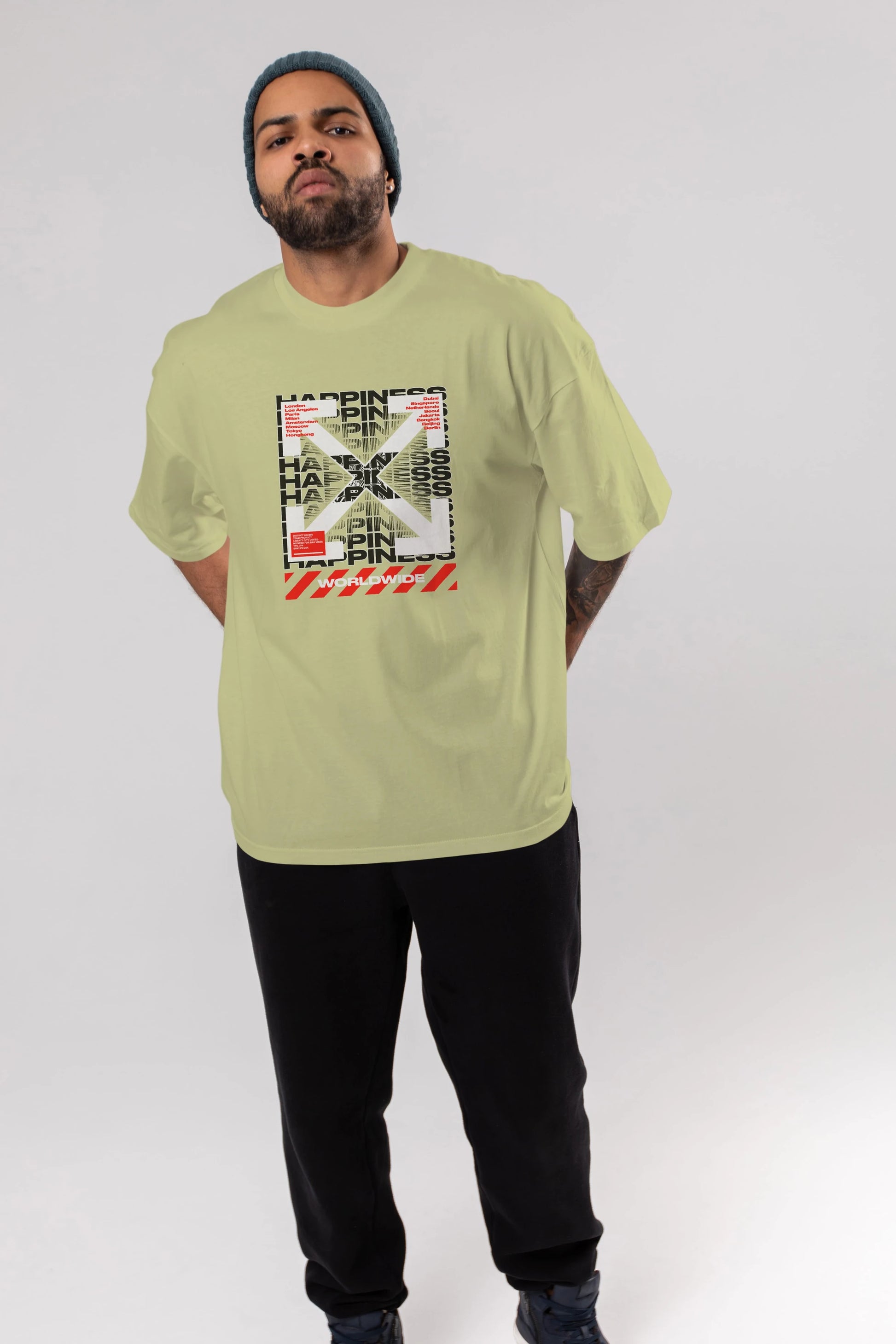 Happiness Worldwide Ön Baskılı Oversize t-shirt Erkek Kadın Unisex