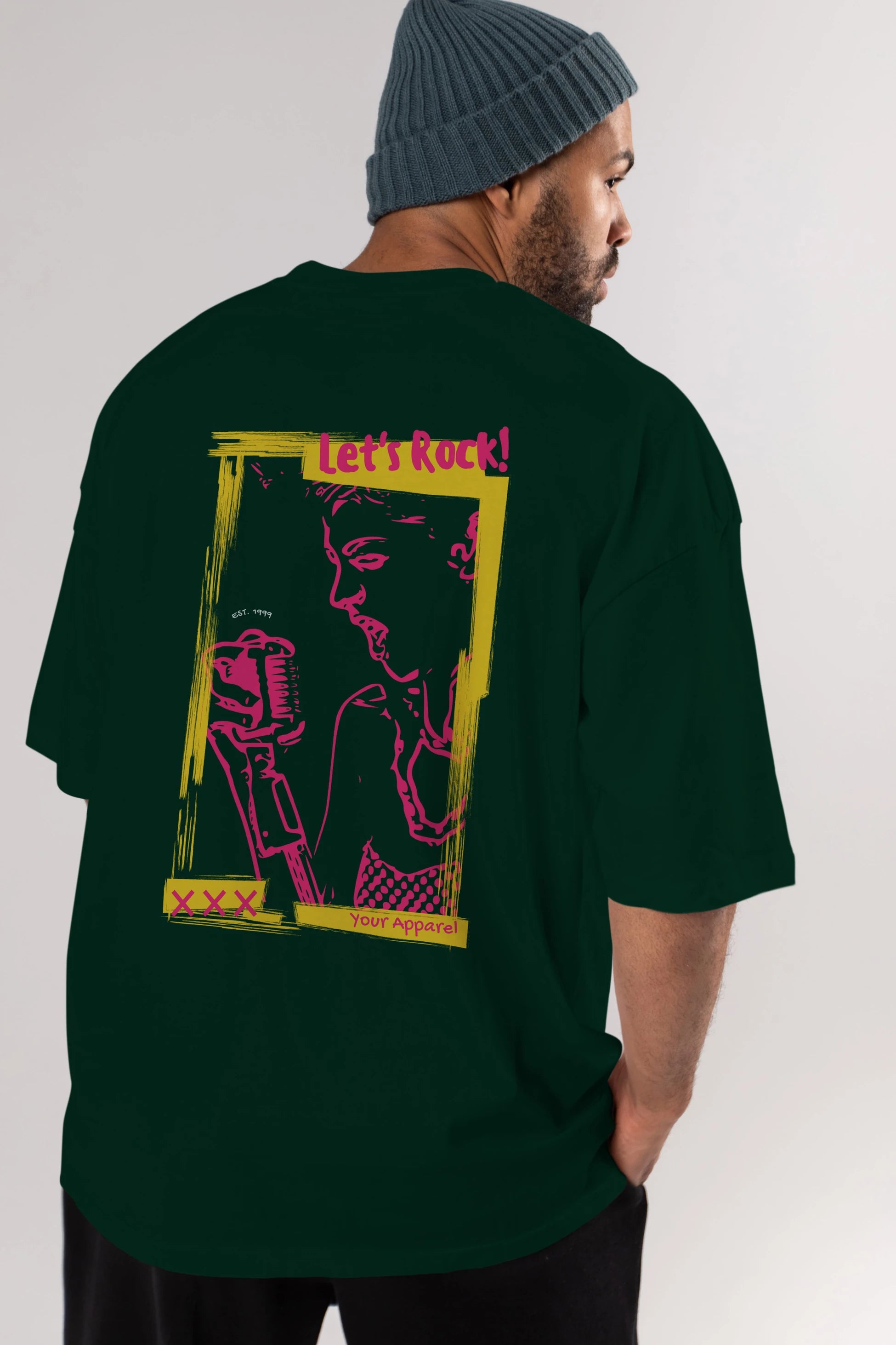Let's Rock Yazılı Arka Baskılı Oversize t-shirt Erkek Kadın Unisex