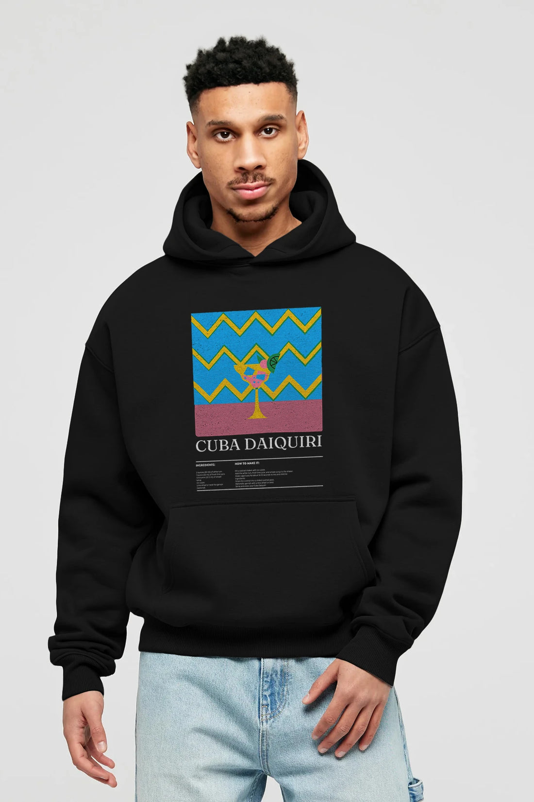 Cuba Daiquiri Kokteyl ön Baskılı Hoodie Oversize Kapüşonlu Sweatshirt Erkek Kadın