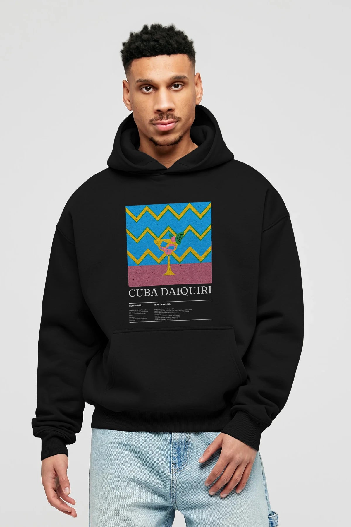 Cuba Daiquiri Kokteyl ön Baskılı Hoodie Oversize Kapüşonlu Sweatshirt Erkek Kadın