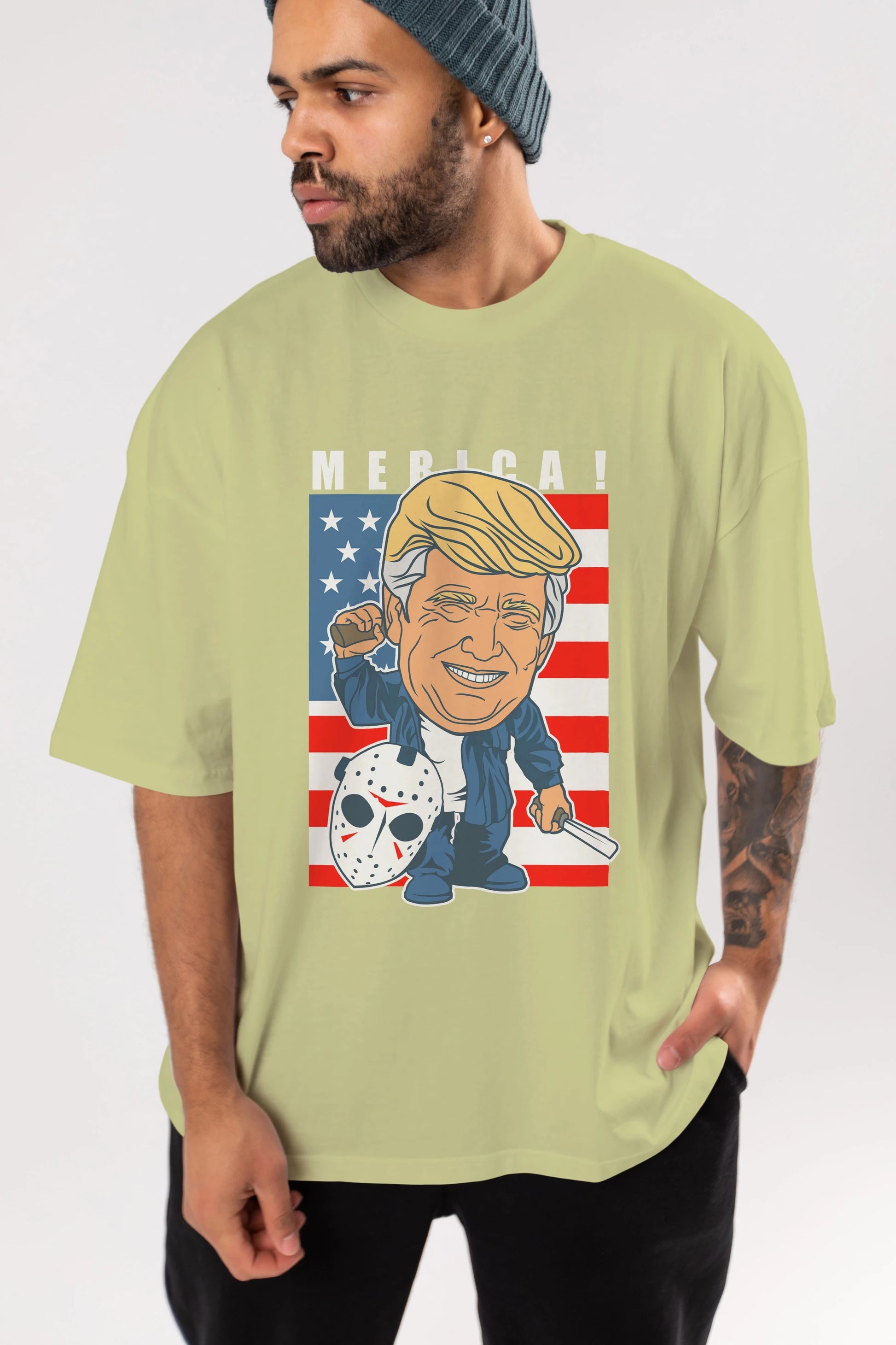 Jason Voorhess Trump Ön Baskılı Oversize t-shirt Erkek Kadın Unisex %100 Pamuk tişort
