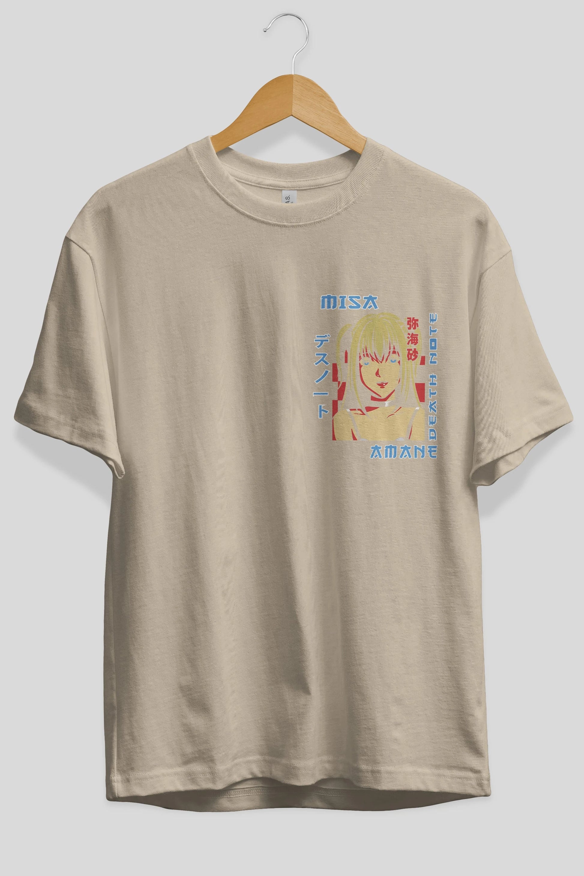 MISA-DEATH NOTE Ön Sol Baskılı Oversize t-shirt Erkek Kadın Unisex %100 Pamuk Bisiklet Yaka tişort