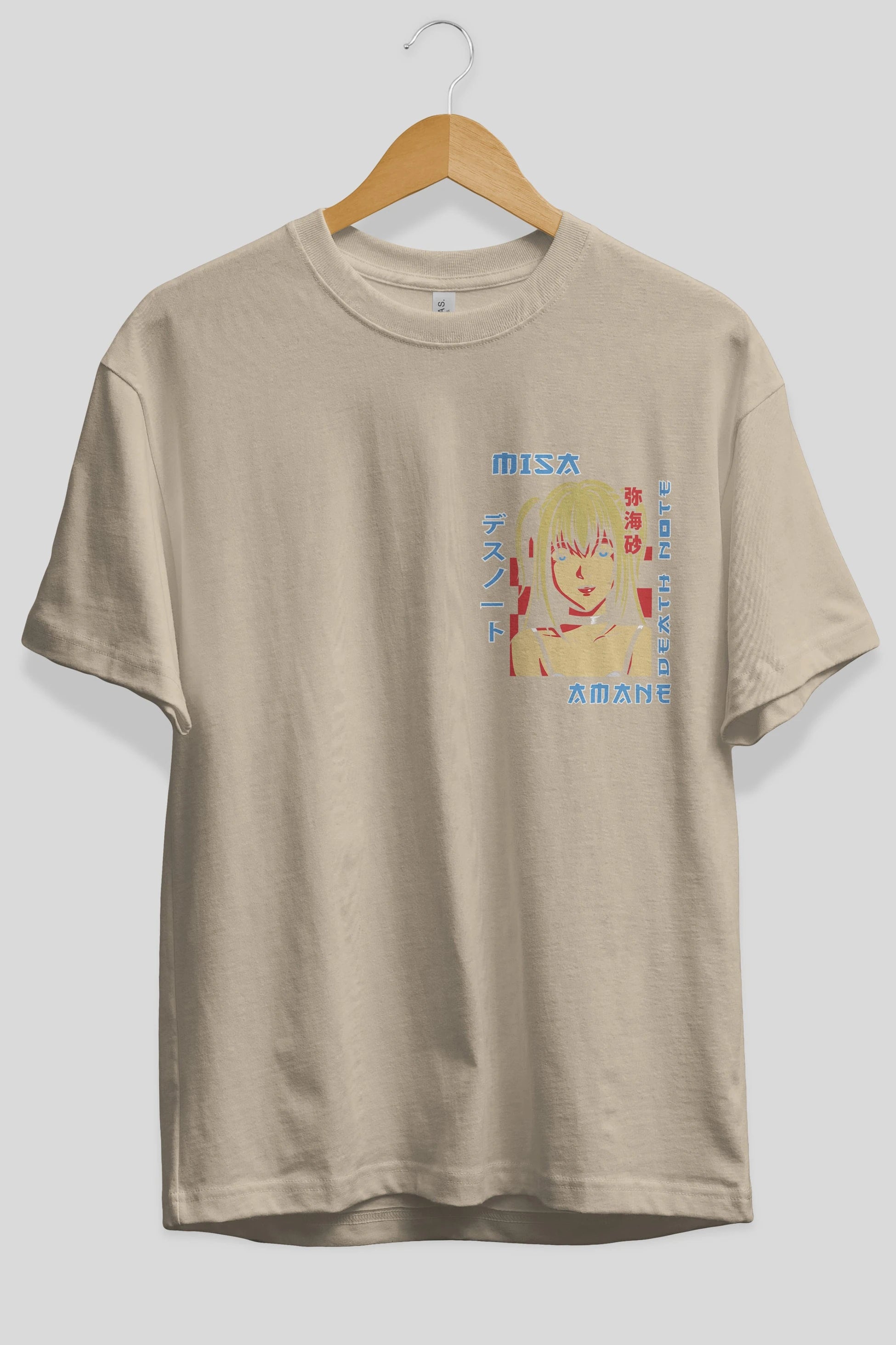 MISA-DEATH NOTE Ön Sol Baskılı Oversize t-shirt Erkek Kadın Unisex %100 Pamuk Bisiklet Yaka tişort