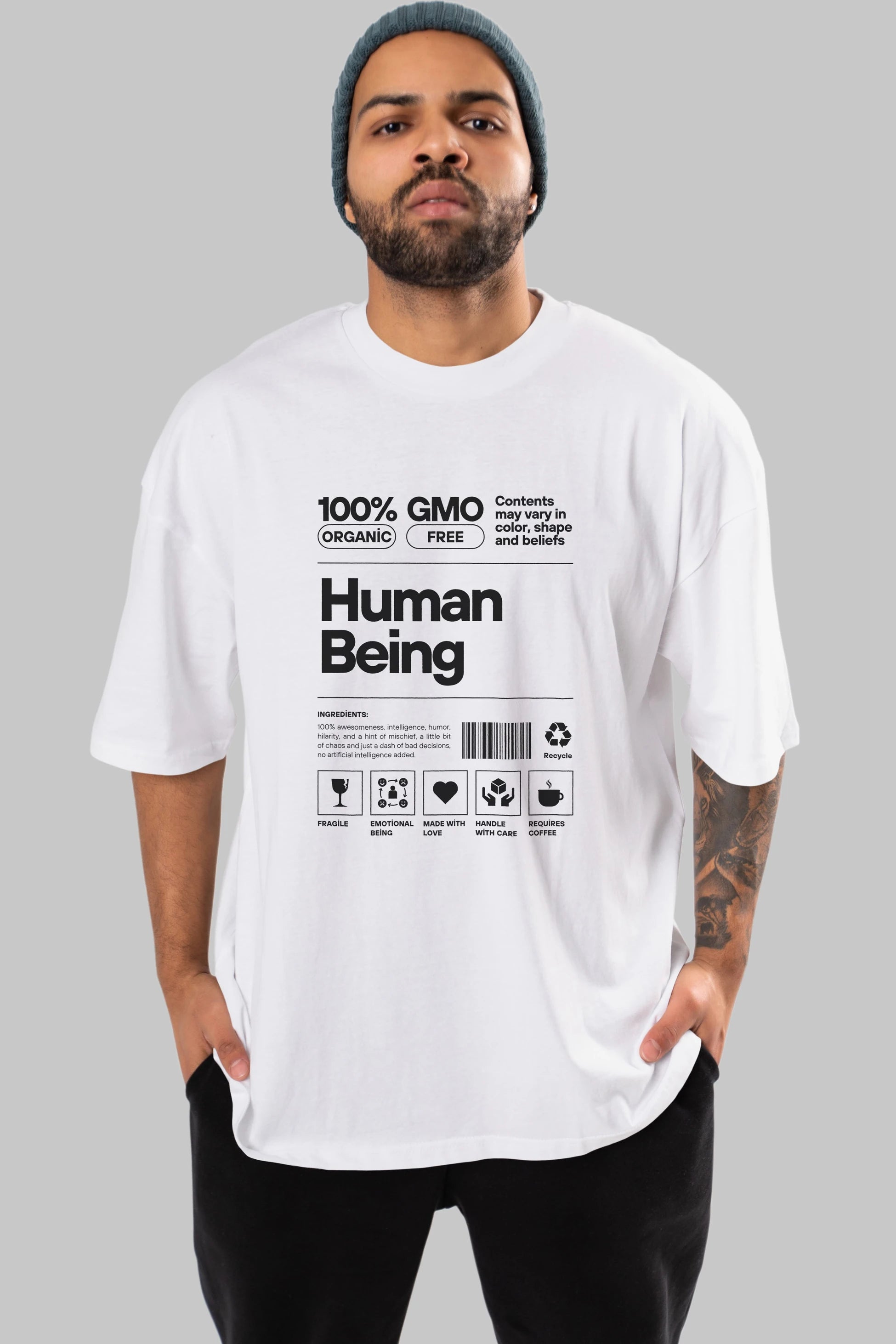 Human Being Ön Baskılı Oversize t-shirt Erkek Kadın Unisex
