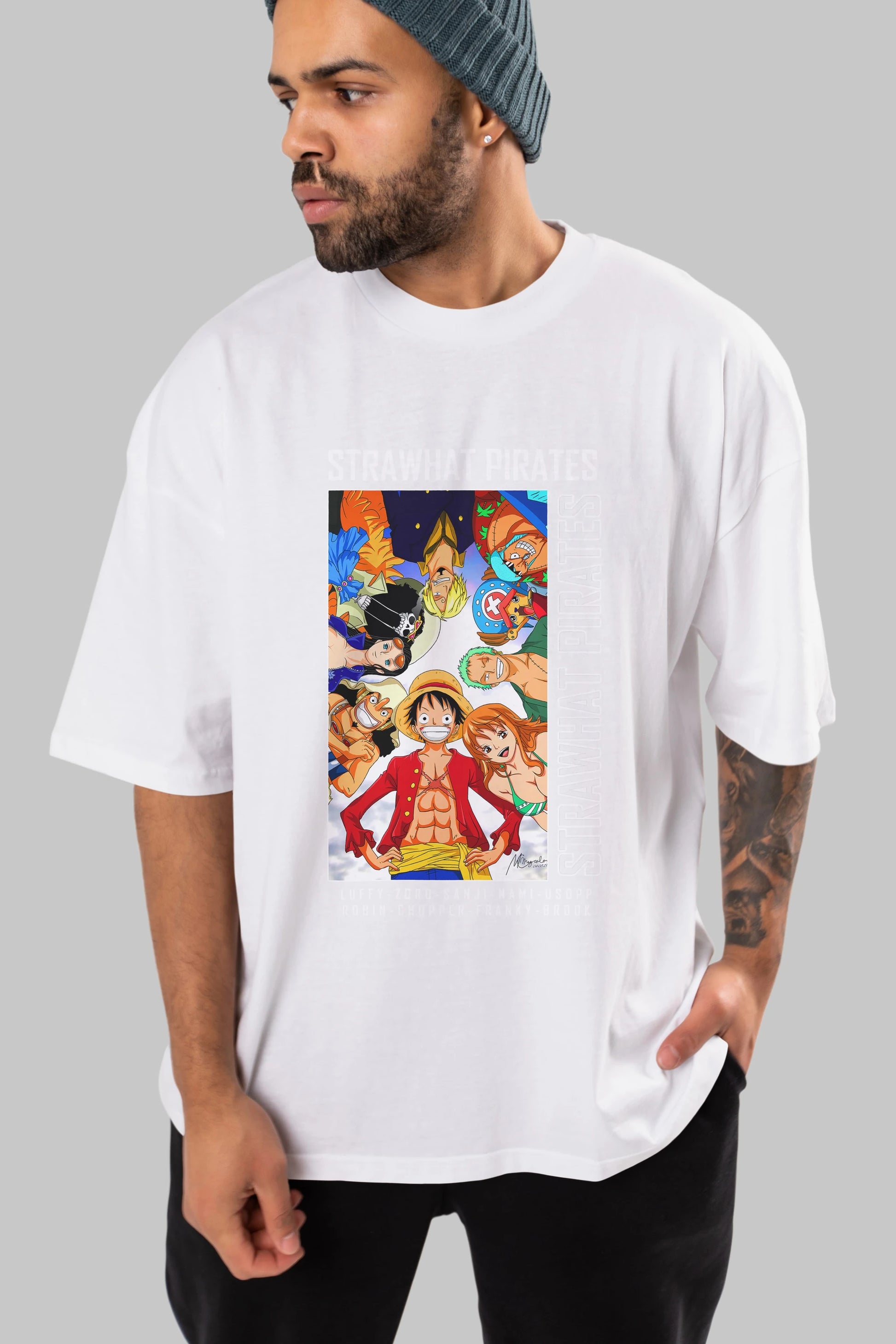 Luffy Strahwat Anime Ön Baskılı Oversize t-shirt Erkek Kadın Unisex