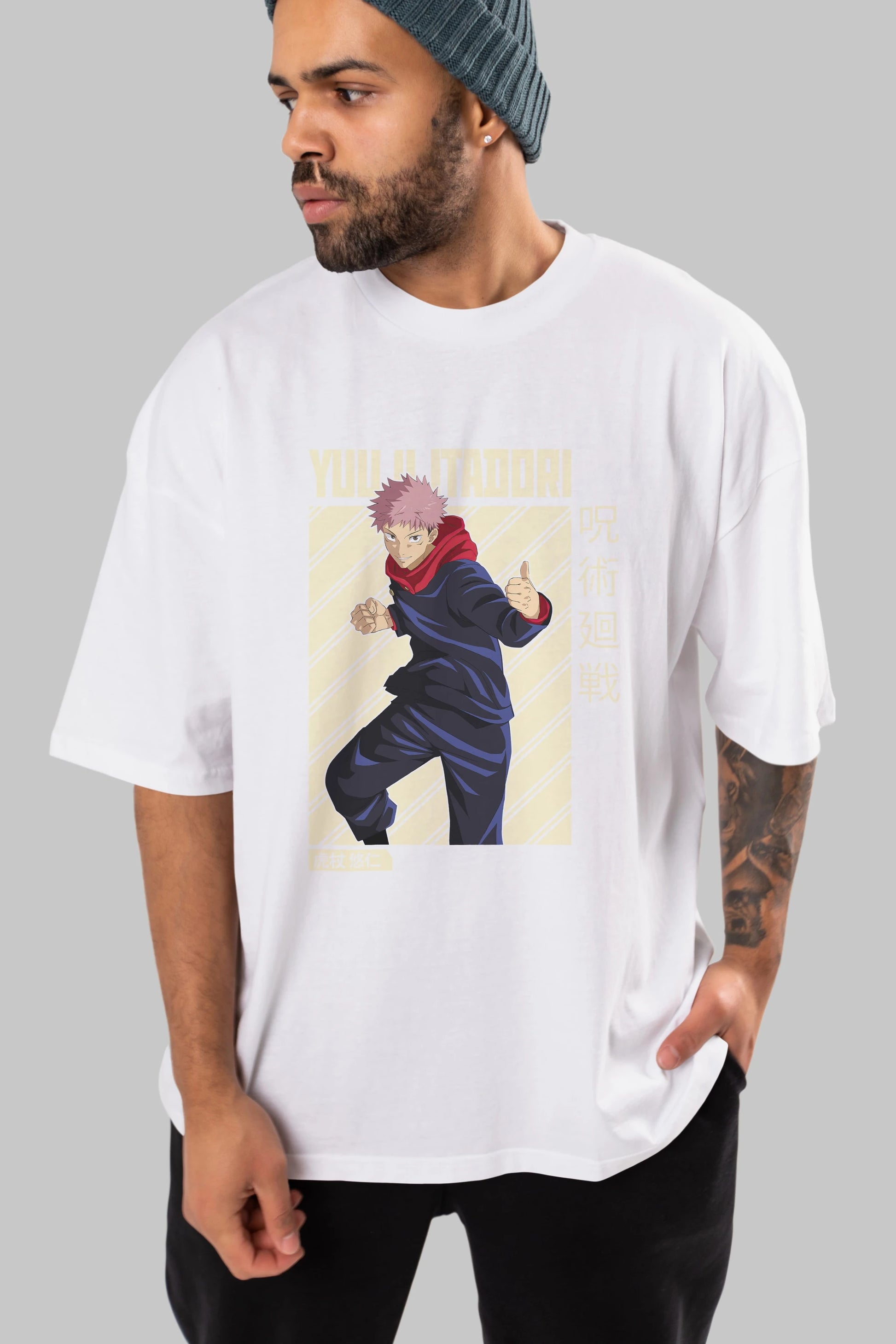 Yuuji Itadori 1 Anime Ön Baskılı Oversize t-shirt %100 pamuk Erkek Kadın Unisex