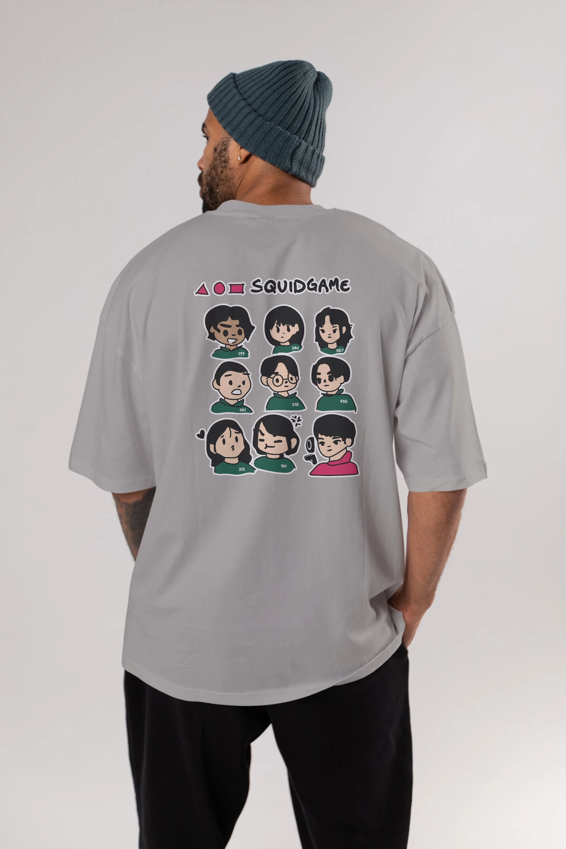 Squid Game (3) Arka Baskılı Oversize t-shirt Erkek Kadın Unisex %100 Pamuk Bisiklet Yaka tişort
