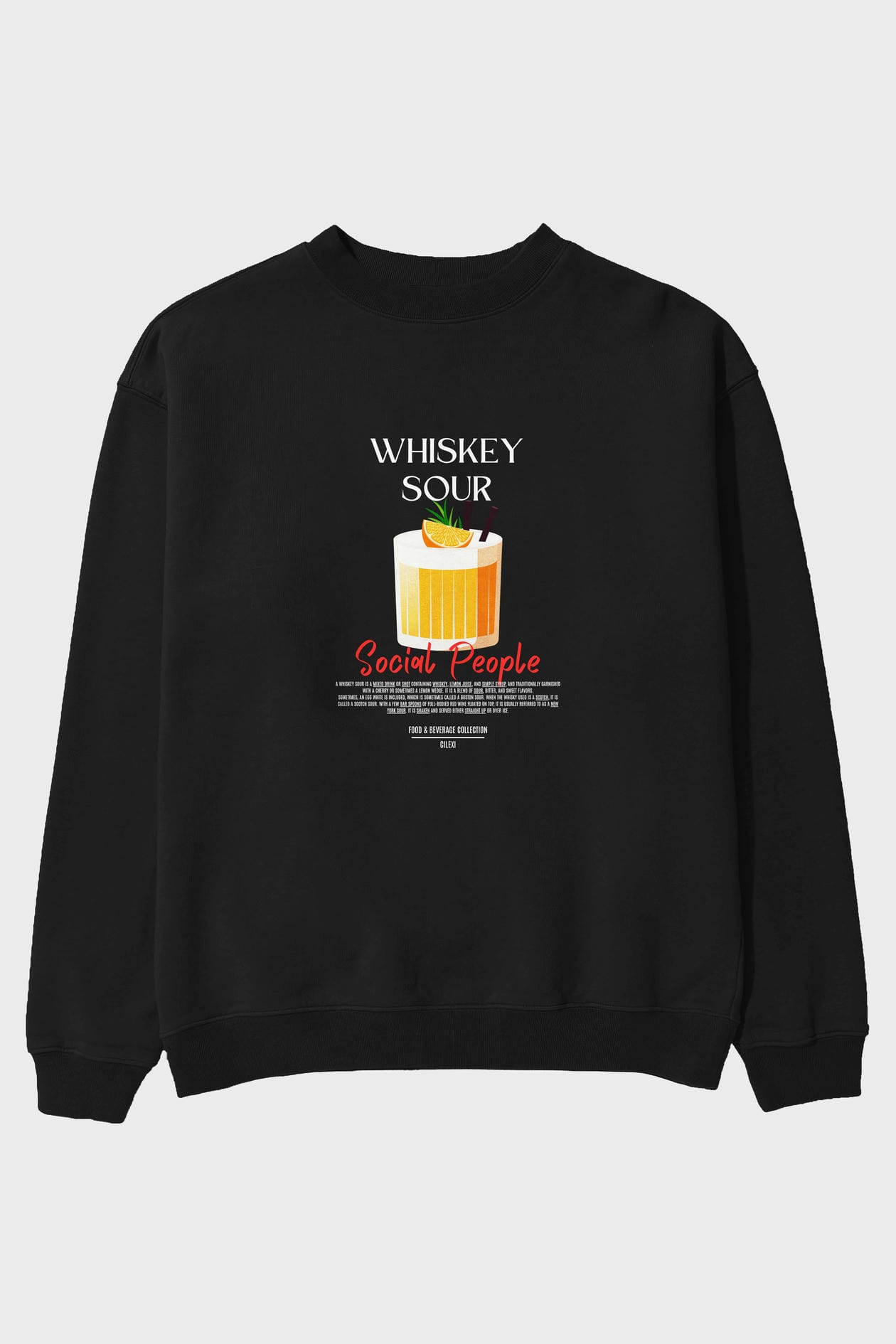 Whiskey Sour ön Baskılı Oversize Sweatshirt Erkek Kadın Unisex