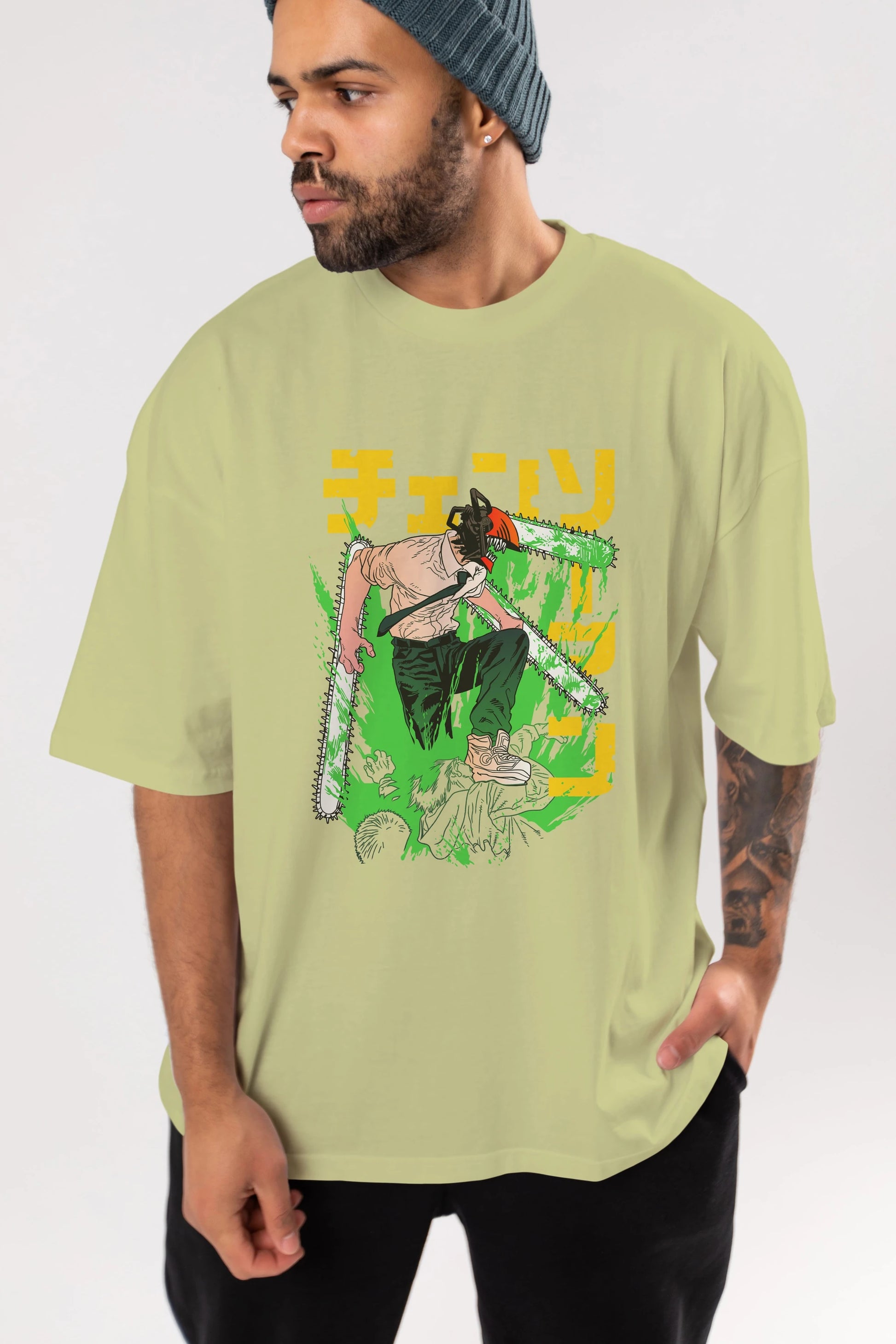 CHAINSAWMAN DENJI Anime Ön Baskılı Oversize t-shirt %100 pamuk Erkek Kadın Unisex