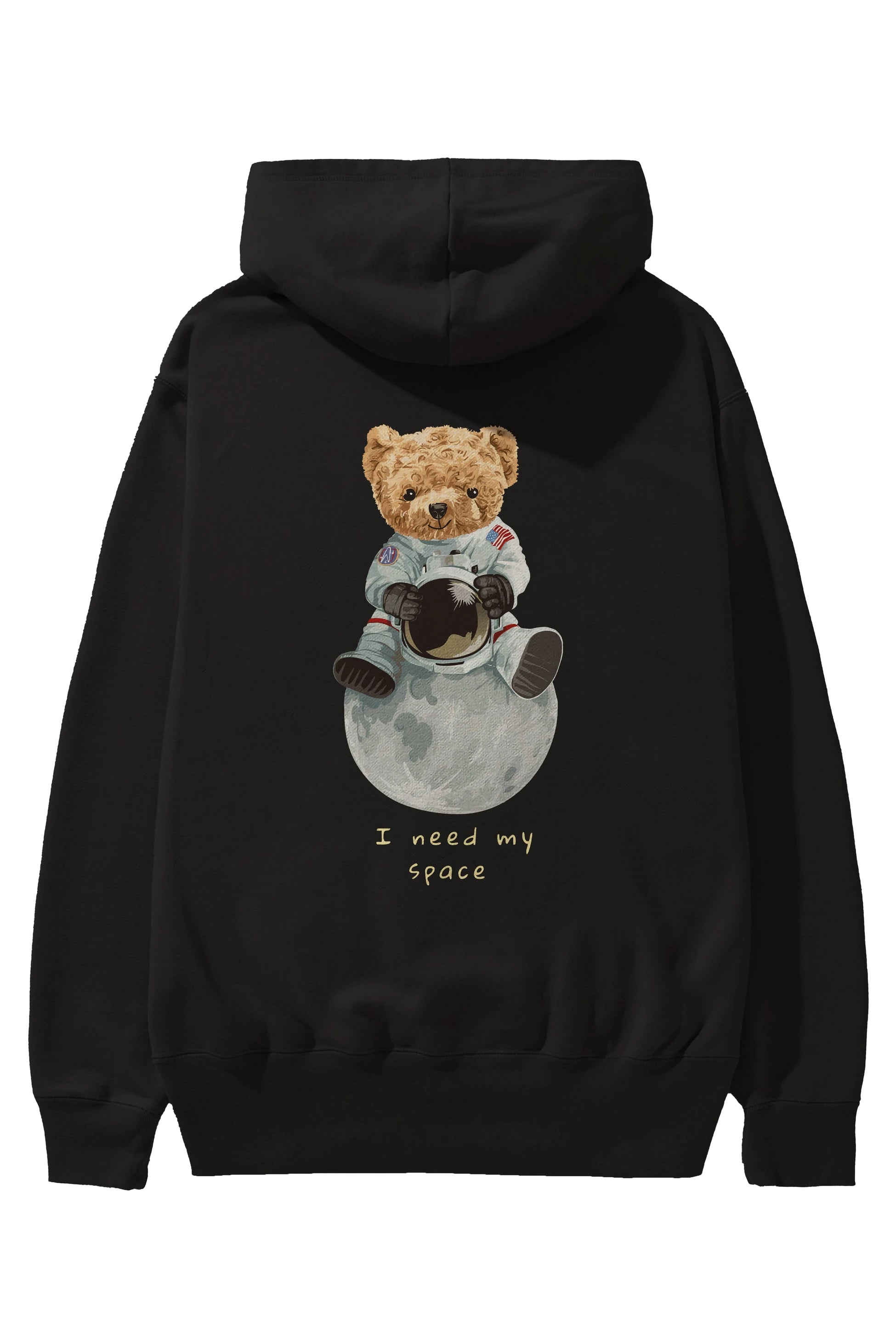 Teddy Bear I Need My Space Arka Baskılı Hoodie Oversize Kapüşonlu Sweatshirt Erkek Kadın Unisex