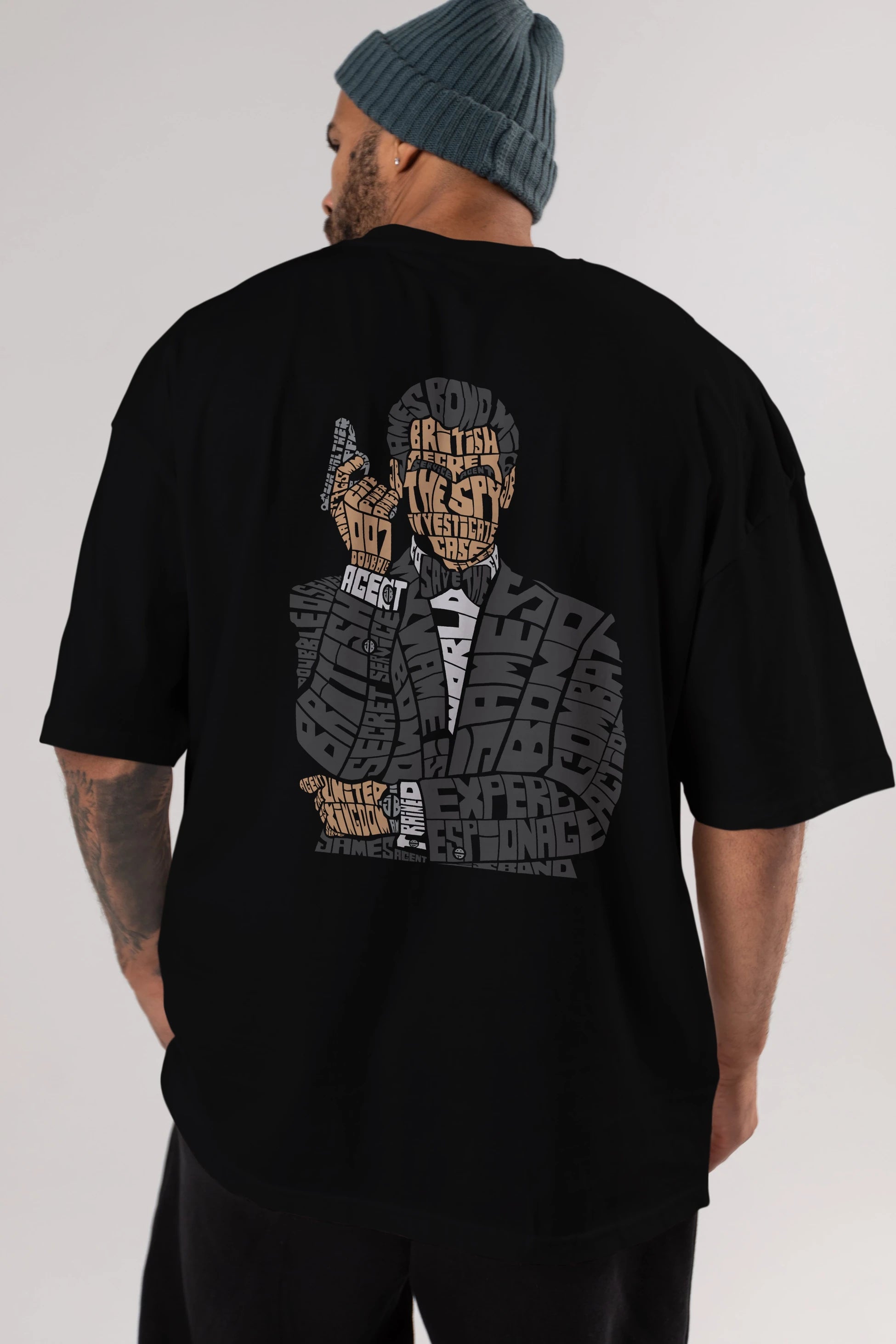 James Bond Arka Baskılı Oversize t-shirt %100 pamuk Erkek Kadın Unisex