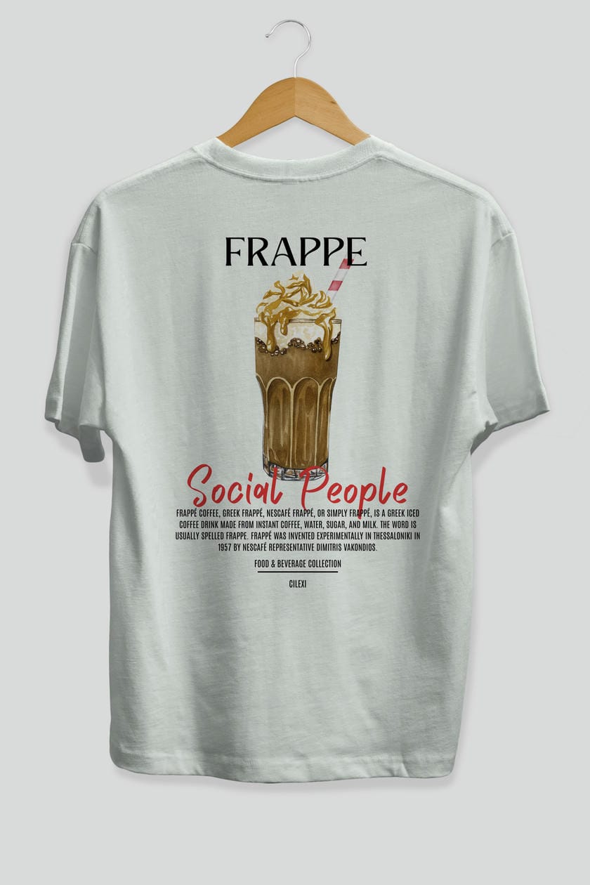 Frappe Kokteyl Serisi Baskılı Oversize t-shirt Erkek Kadın Unisex %100 Pamuk Bisiklet Yaka tişort