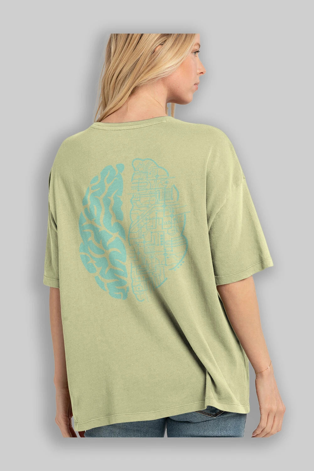 Electric Brain Arka Baskılı Oversize t-shirt %100 pamuk Erkek Kadın Unisex