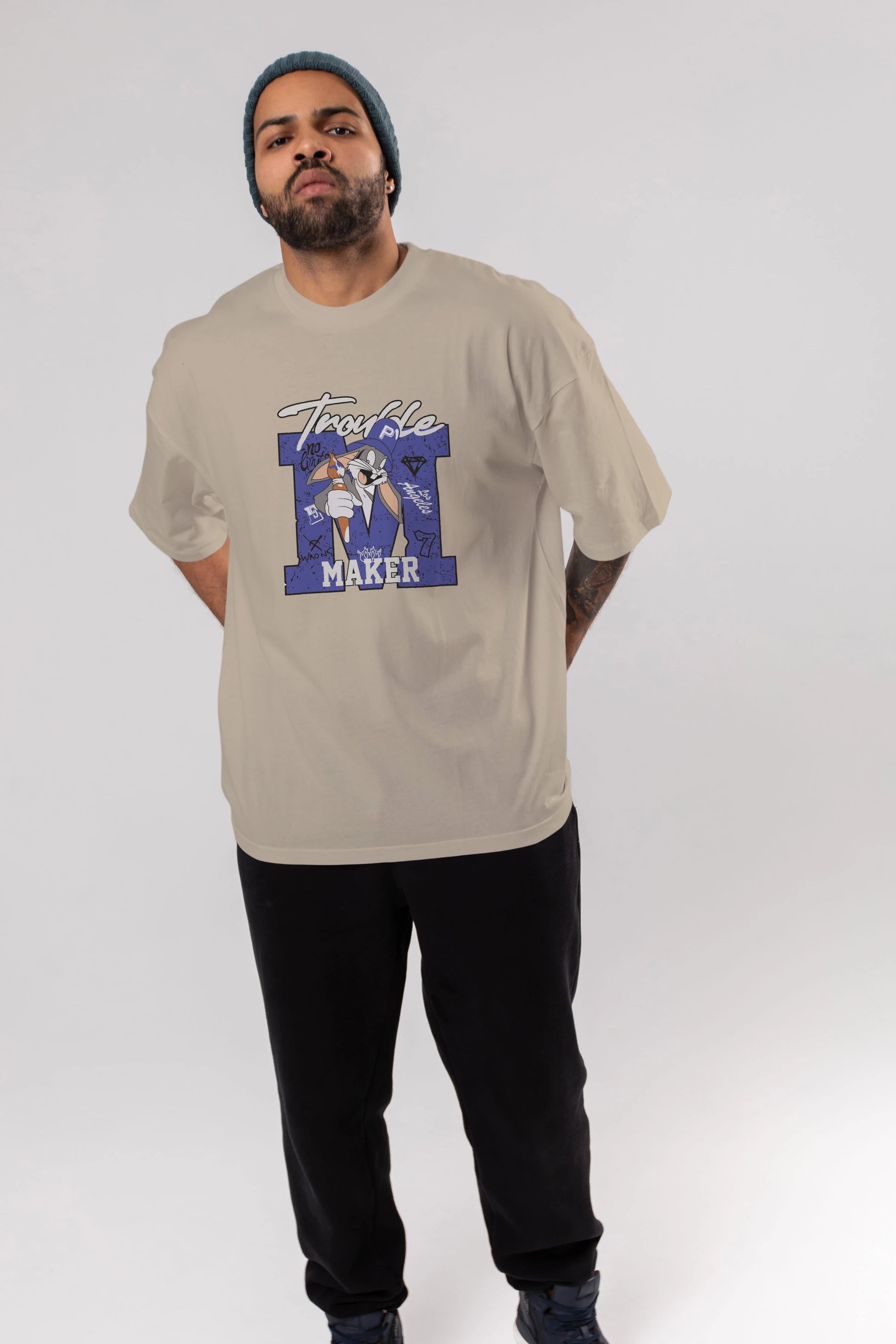 Bugs Bunny Ön Baskılı Oversize t-shirt Erkek Kadın Unisex %100 Pamuk Bisiklet Yaka tişort
