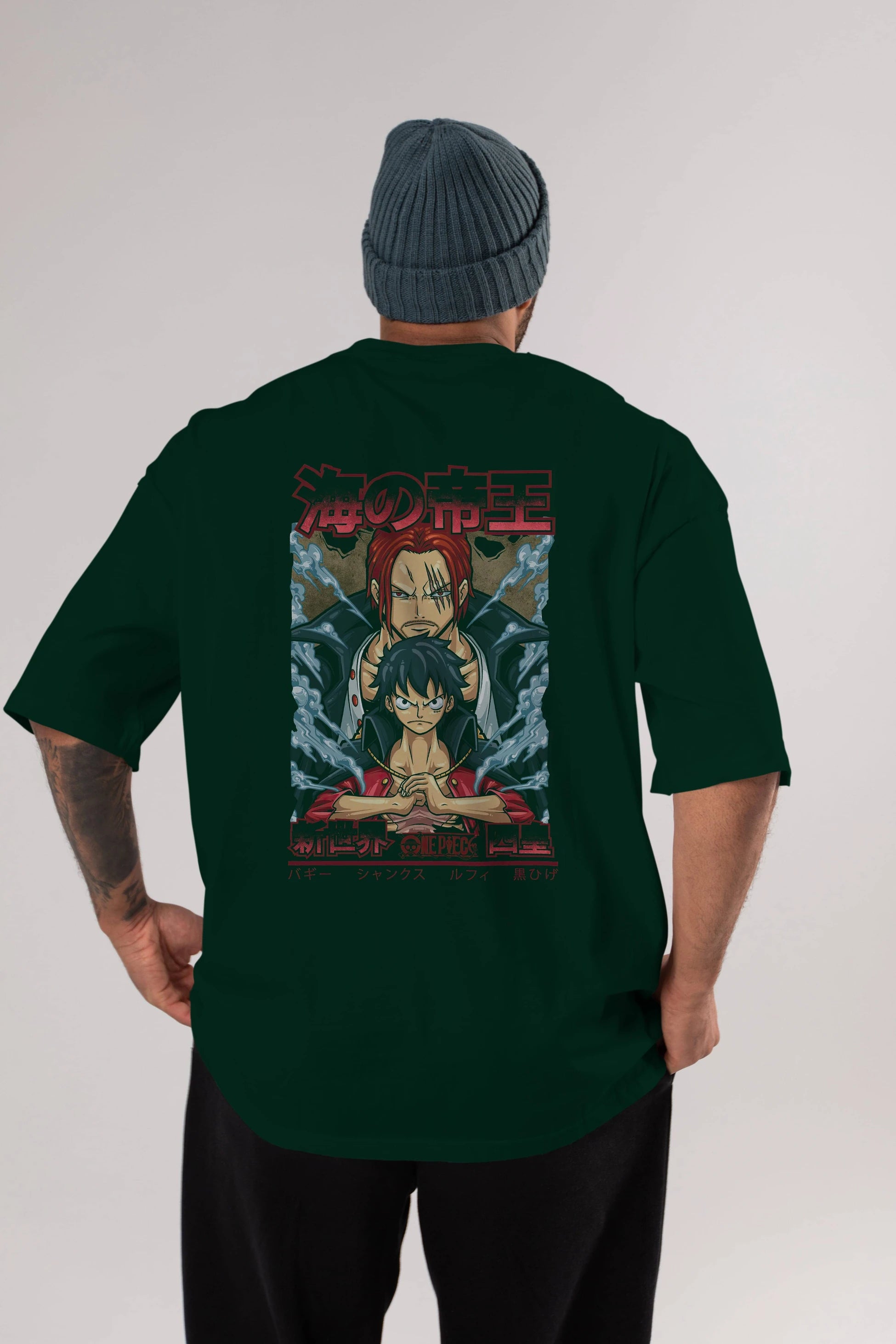MONKEY D. LUFF and SHANKS Anime Arka Baskılı Oversize t-shirt Erkek Kadın Unisex
