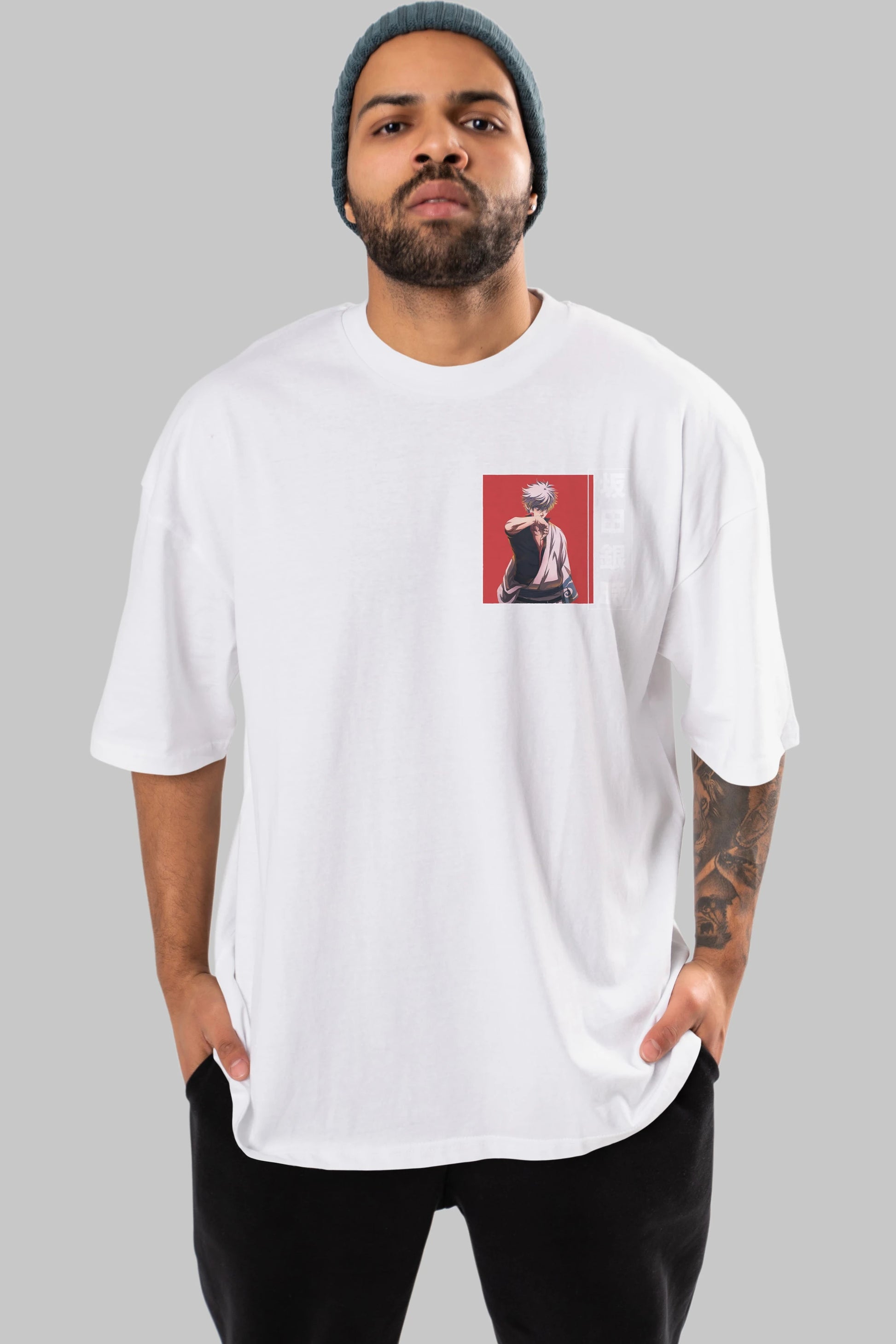 Gintoki Sakata GINTAMA 1 Ön Sol Baskılı Oversize t-shirt Erkek Kadın Unisex %100 Pamuk Bisiklet Yaka tişort