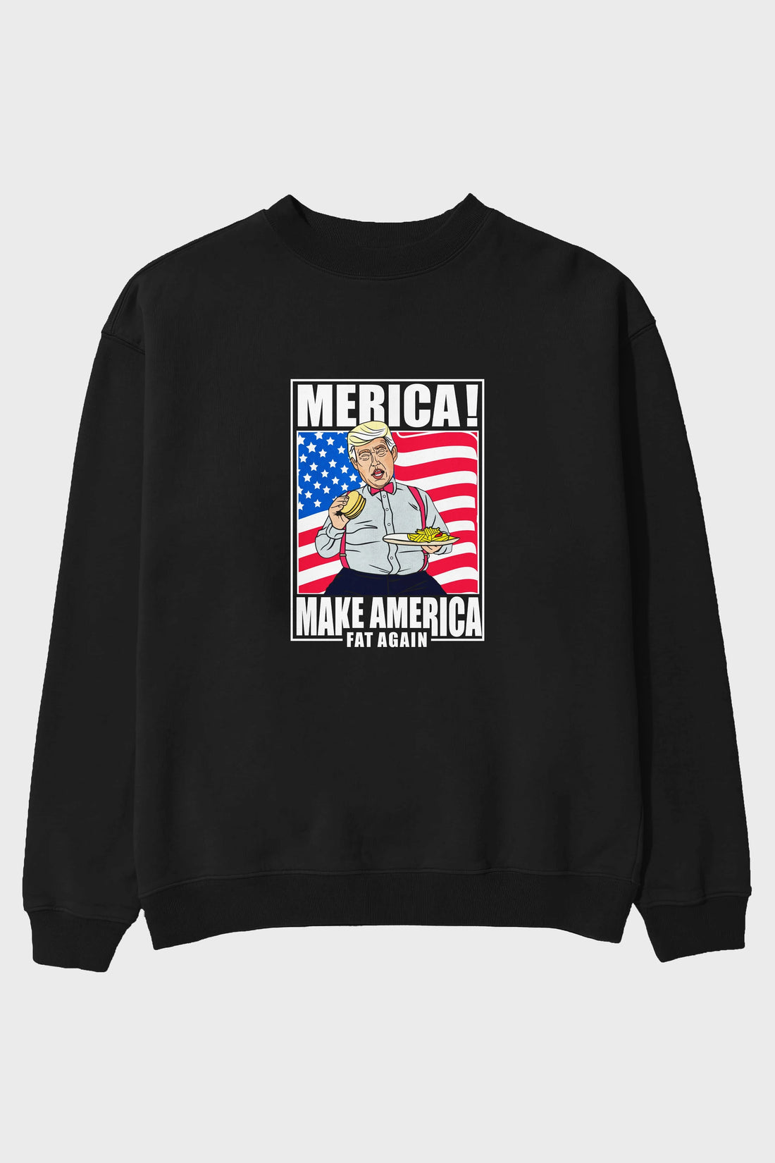 Trump Burger Ön Baskılı Oversize Sweatshirt Erkek Kadın Unisex
