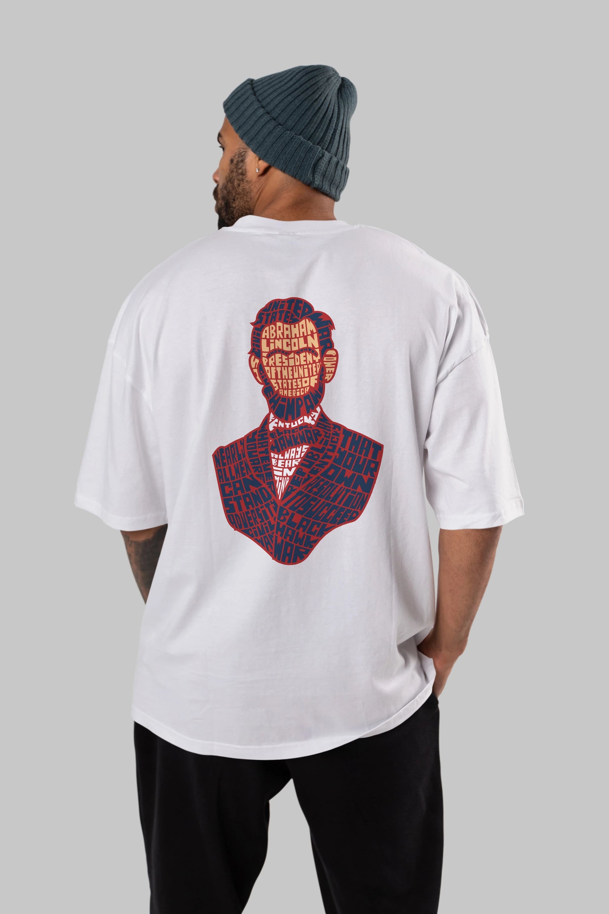 Abraham Lincoln Arka Baskılı Oversize t-shirt %100 pamuk Erkek Kadın Unisex