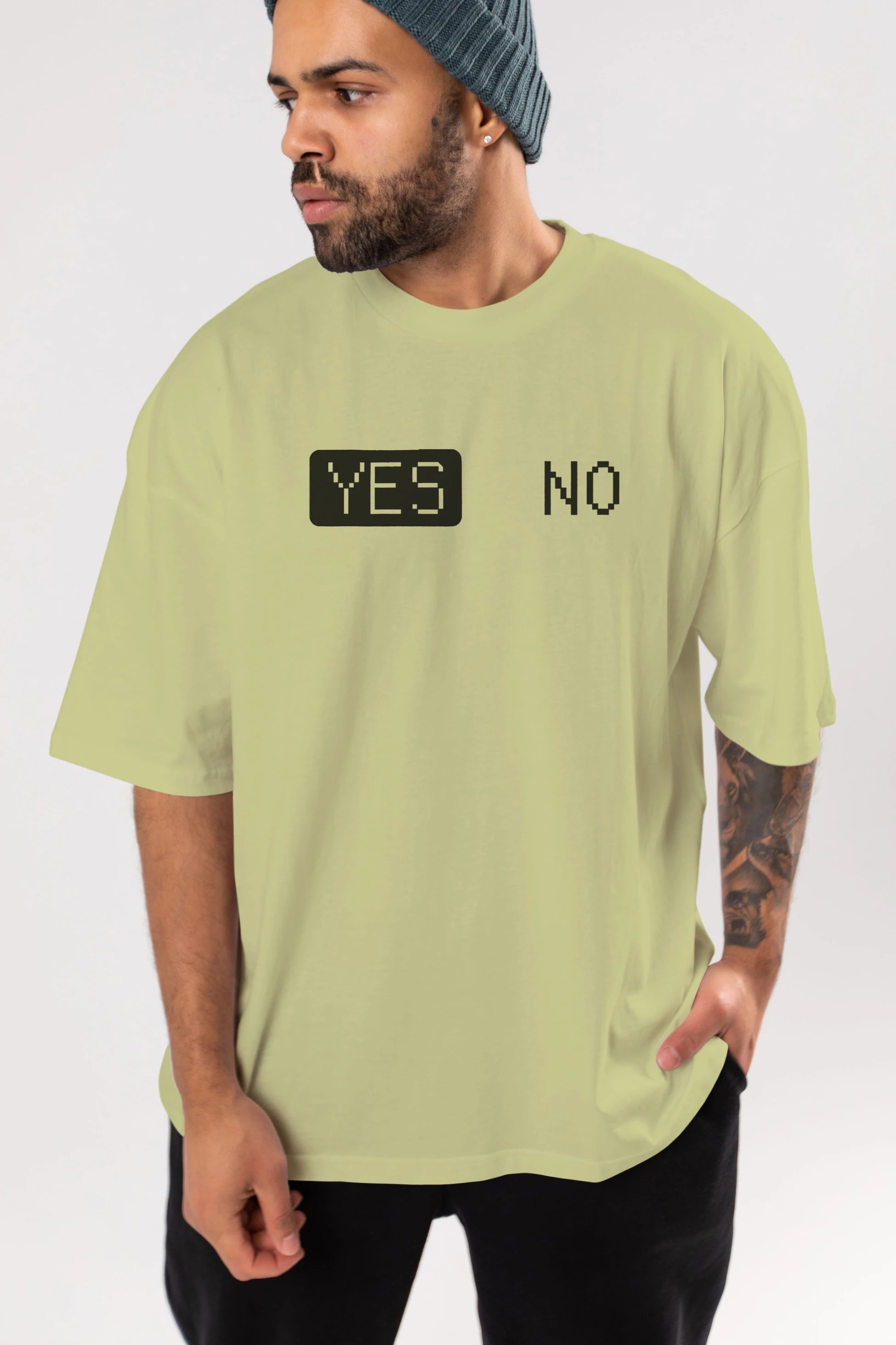 Yes No Ön Baskılı Oversize t-shirt %100 pamuk Erkek Kadın Unisex