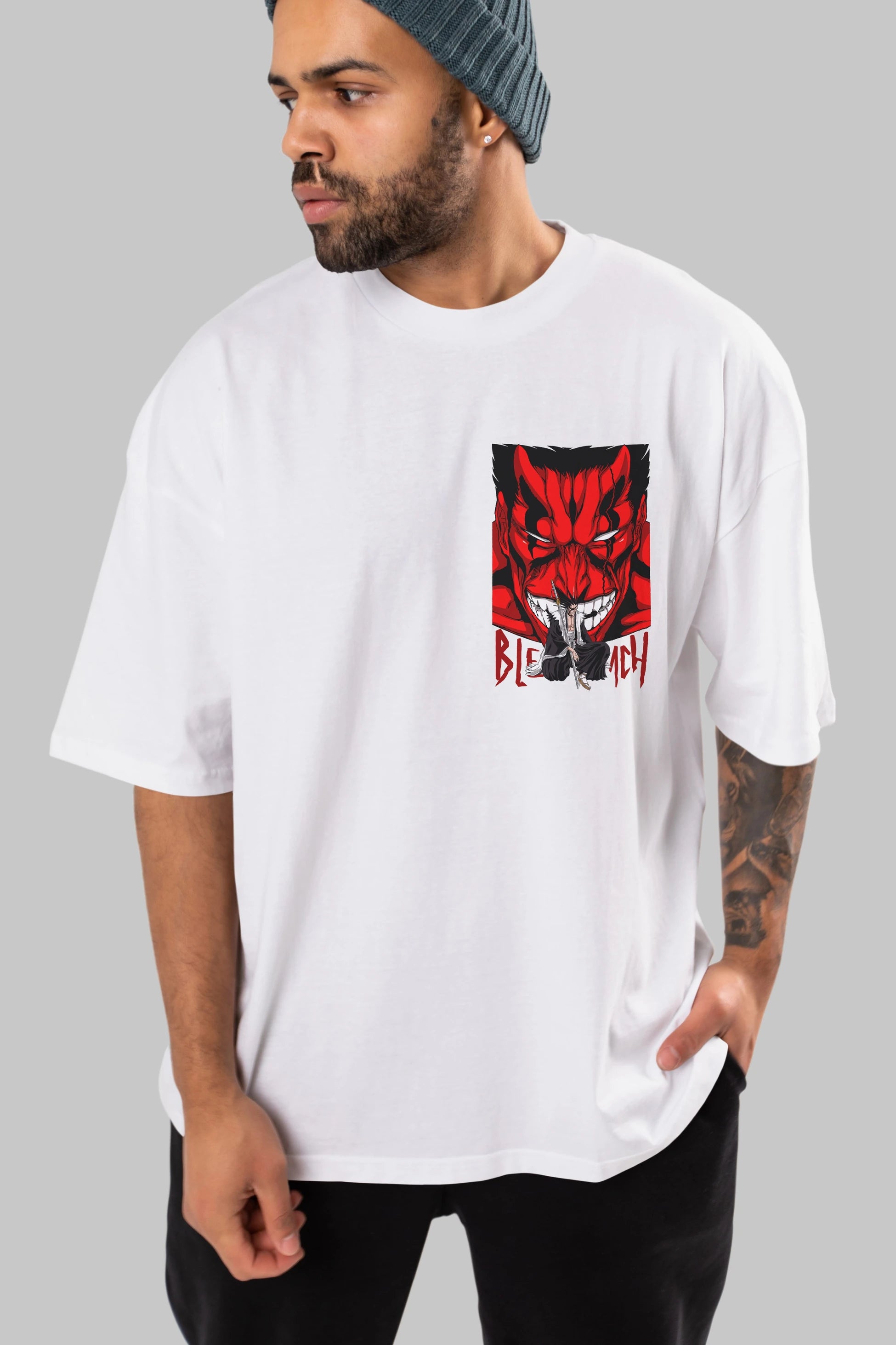 KENPACHI ZARAKI BLEACH Ön Sol Baskılı Oversize t-shirt Erkek Kadın Unisex %100 Pamuk Bisiklet Yaka tişort