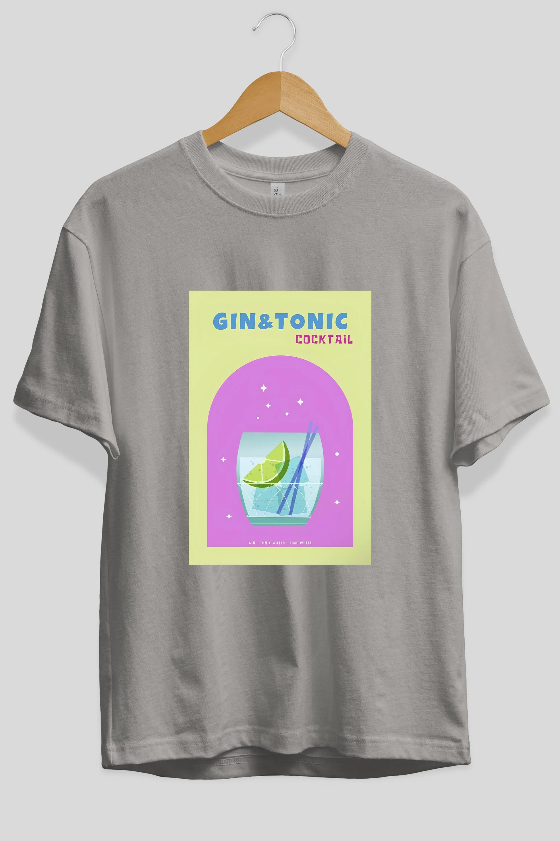 Gin Tonic Cocktail Ön Baskılı Oversize t-shirt Erkek Kadın Unisex %100 Pamuk Bisiklet Yaka tişort