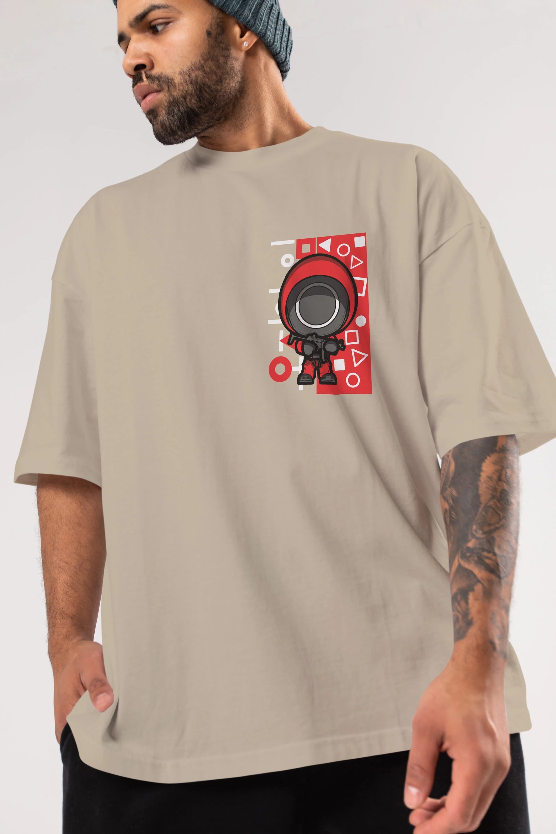Squid Game (4) Ön Sol Baskılı Oversize t-shirt Erkek Kadın Unisex %100 Pamuk Bisiklet Yaka tişort