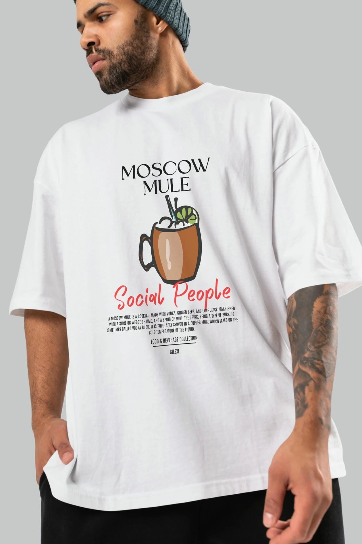 Moscow Mule Kokteyl Serisi ön Baskılı Oversize t-shirt Erkek Kadın %100 Pamuk Bisiklet Yaka tişort