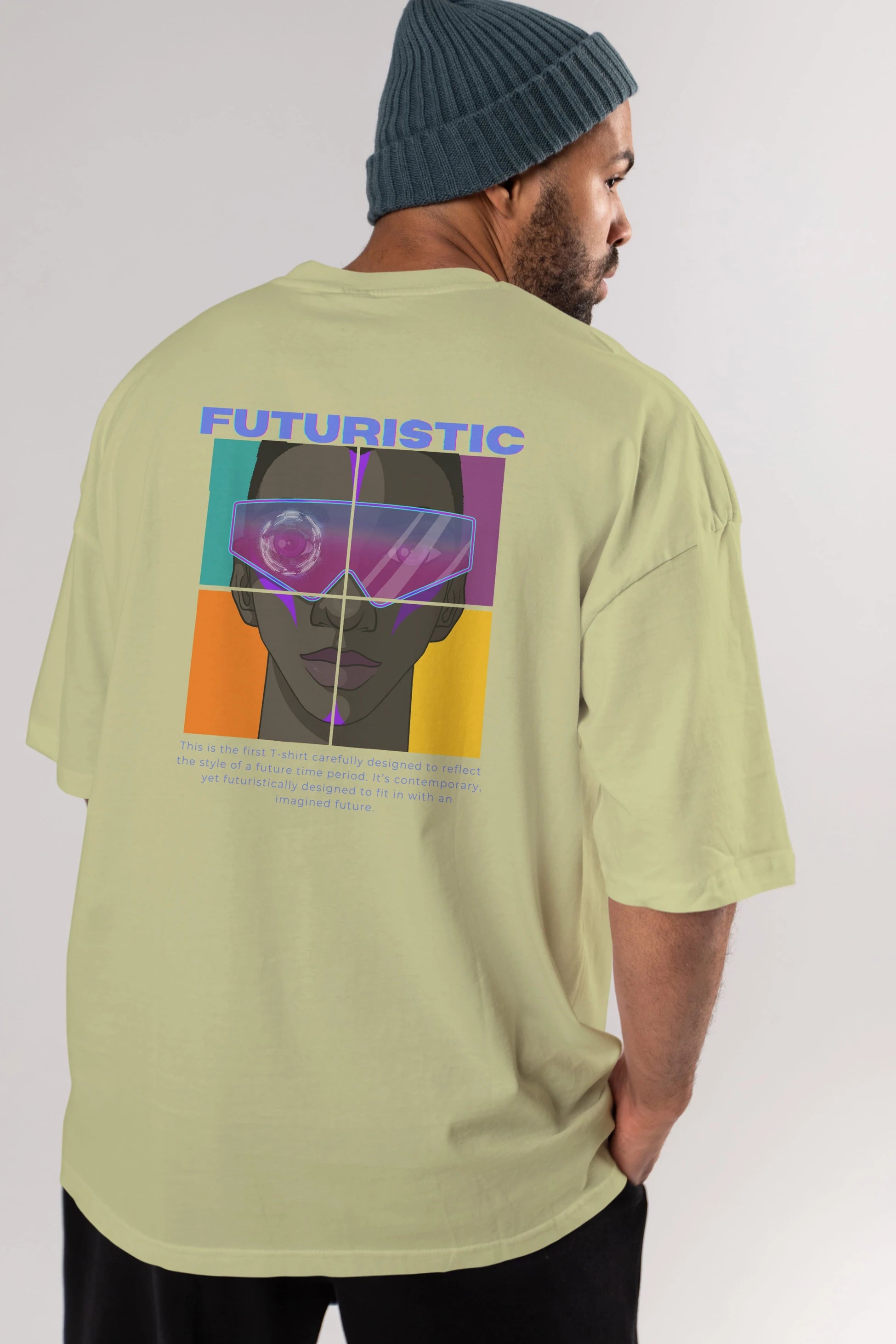 Futuristic Streetwear Arka Baskılı Oversize t-shirt Erkek Kadın Unisex