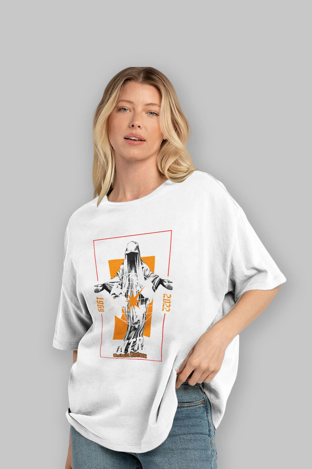World Control Ön Baskılı Oversize t-shirt Erkek Kadın Unisex