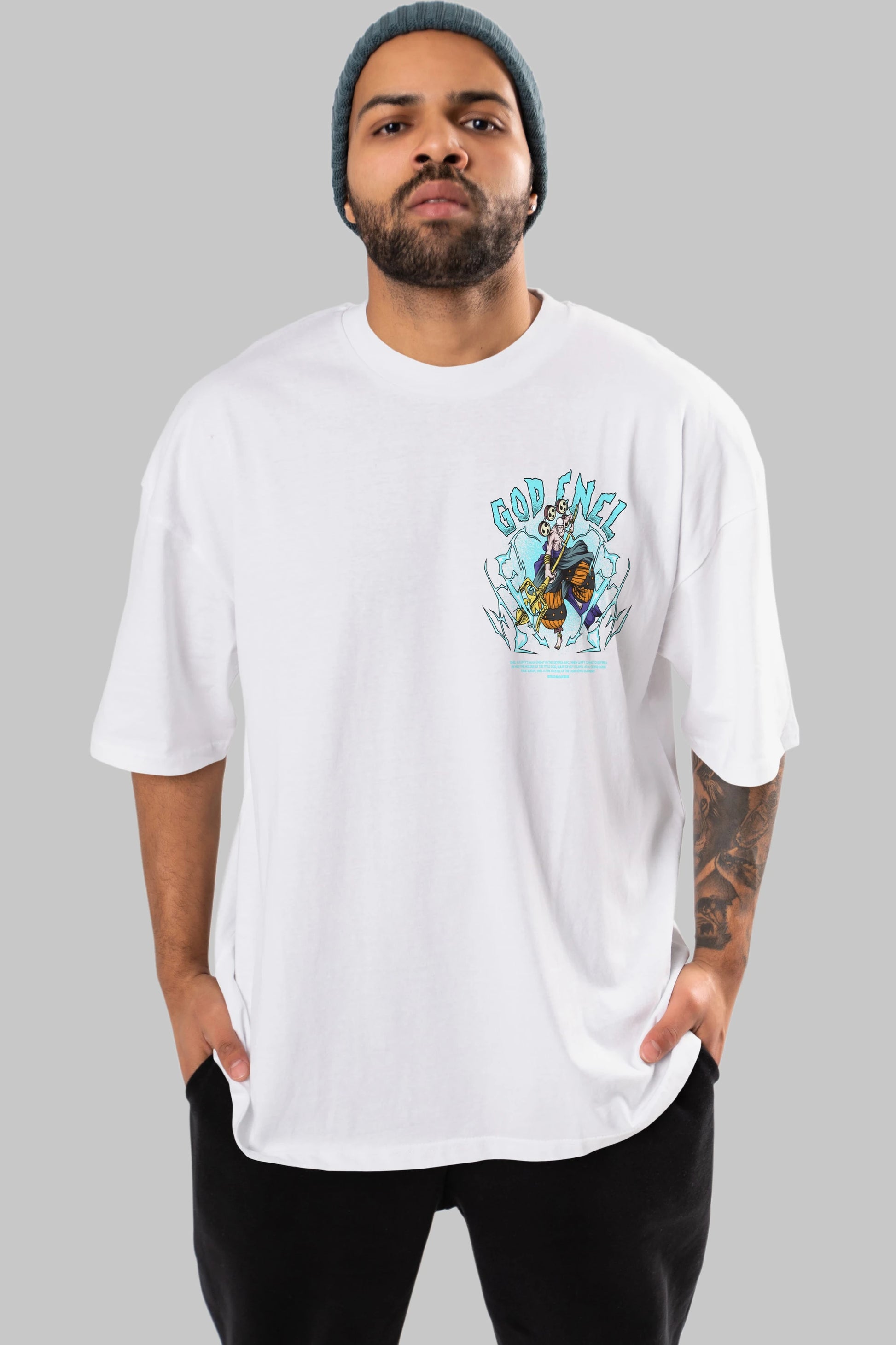 Eneru Ön Sol Baskılı Oversize t-shirt Erkek Kadın Unisex %100 Pamuk Bisiklet Yaka tişort