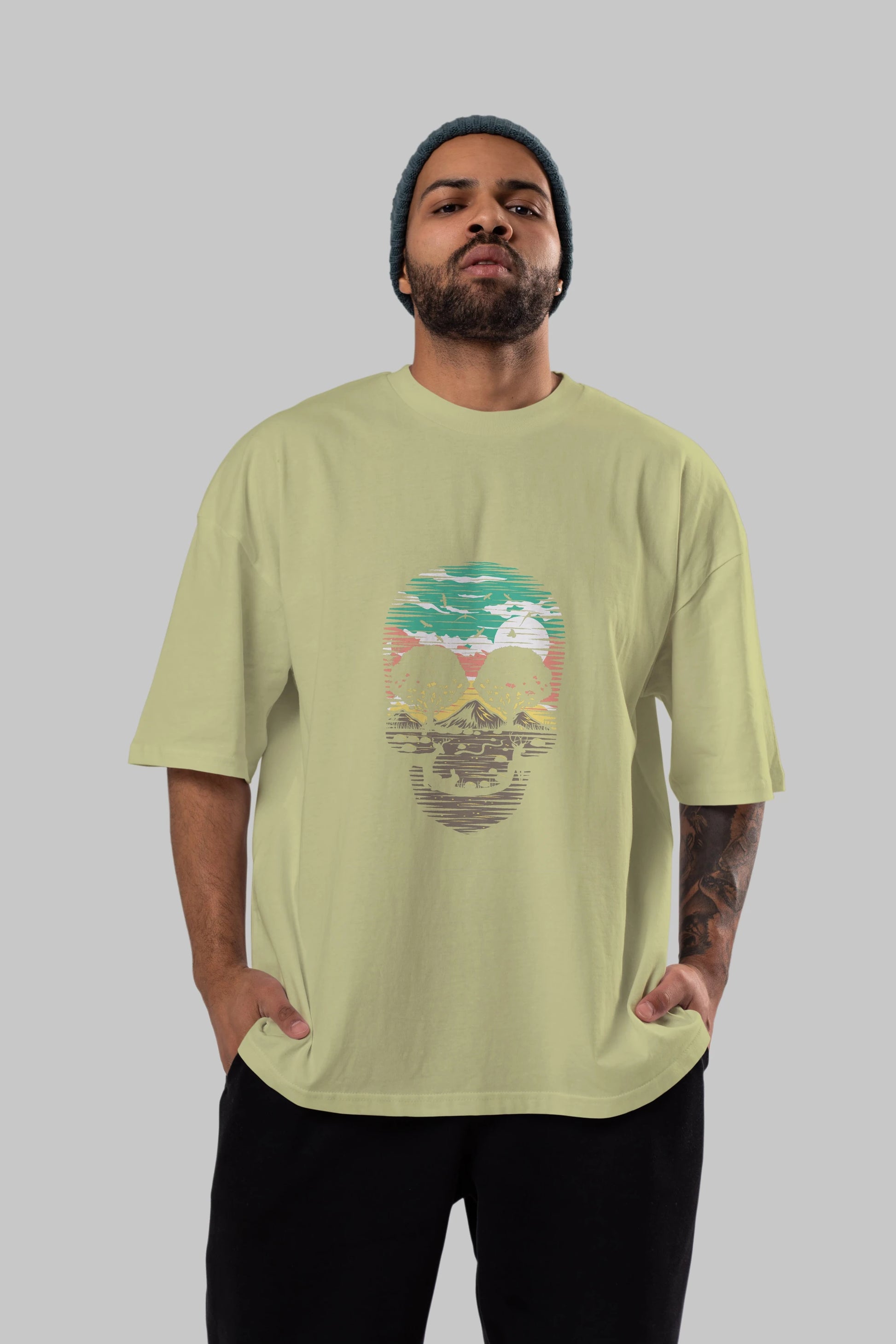Skull Nature Ön Baskılı Oversize t-shirt %100 pamuk Erkek Kadın Unisex