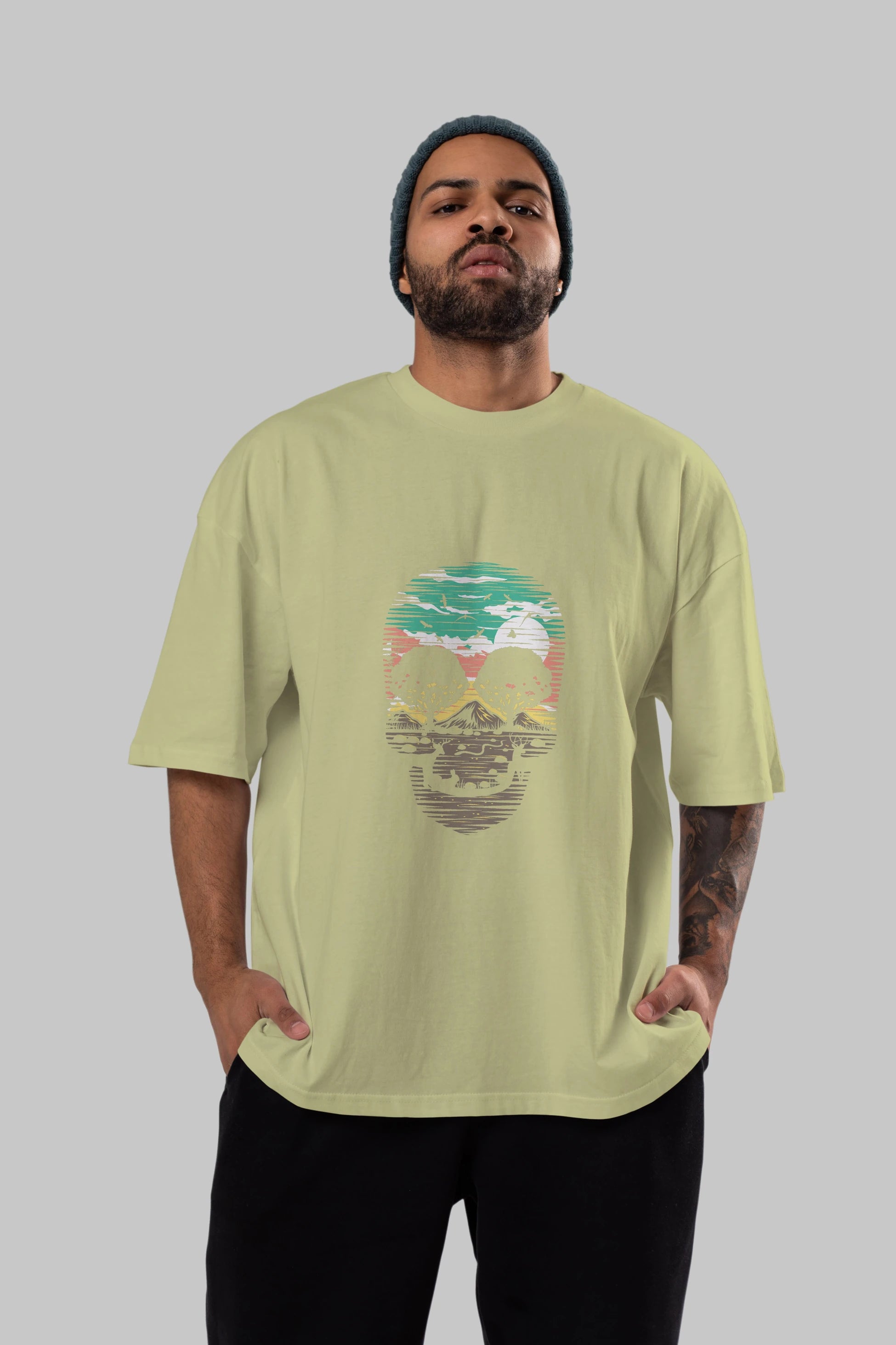 Skull Nature Ön Baskılı Oversize t-shirt %100 pamuk Erkek Kadın Unisex