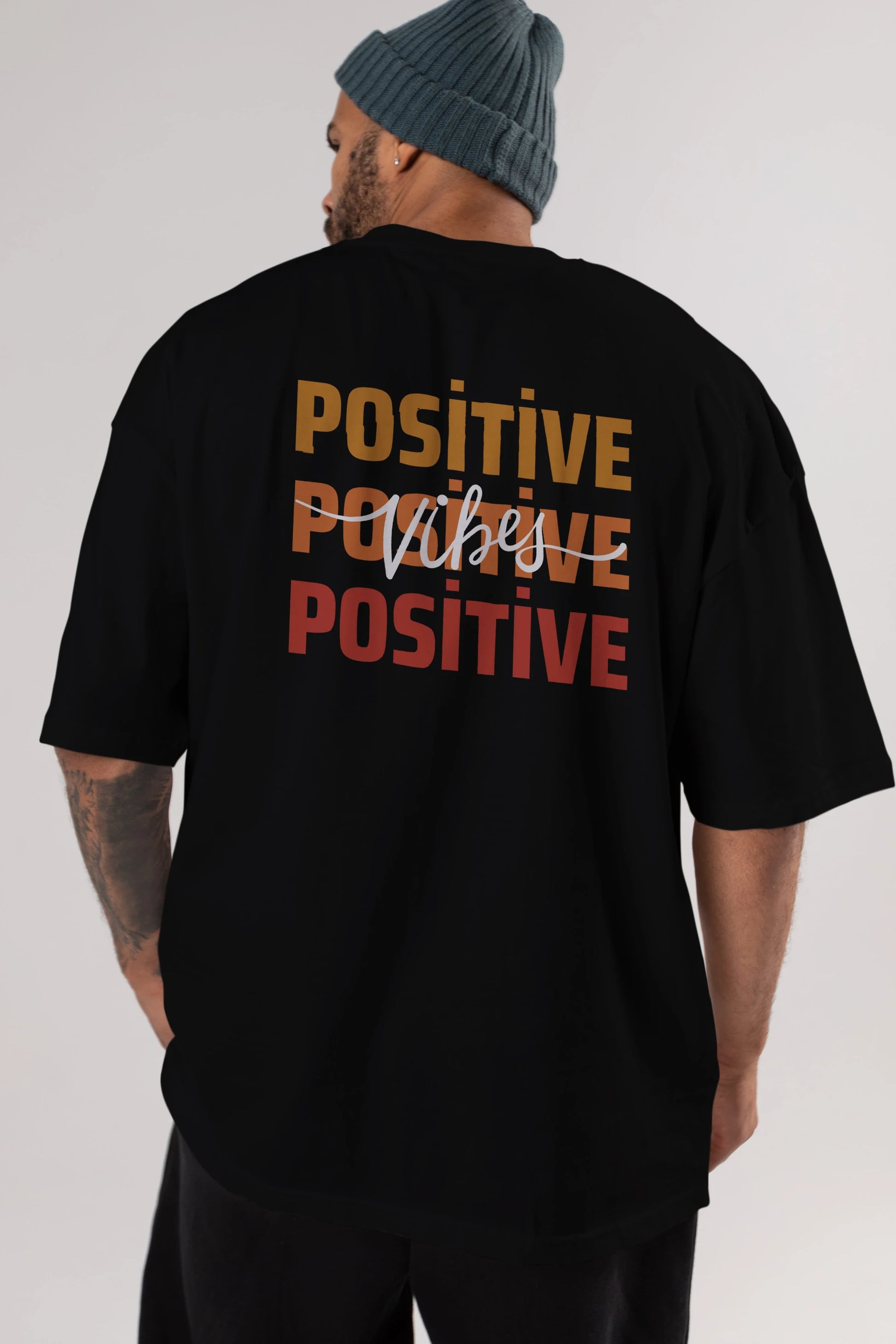 Positive Vibes 2 Arka Baskılı Oversize t-shirt Erkek Kadın Unisex