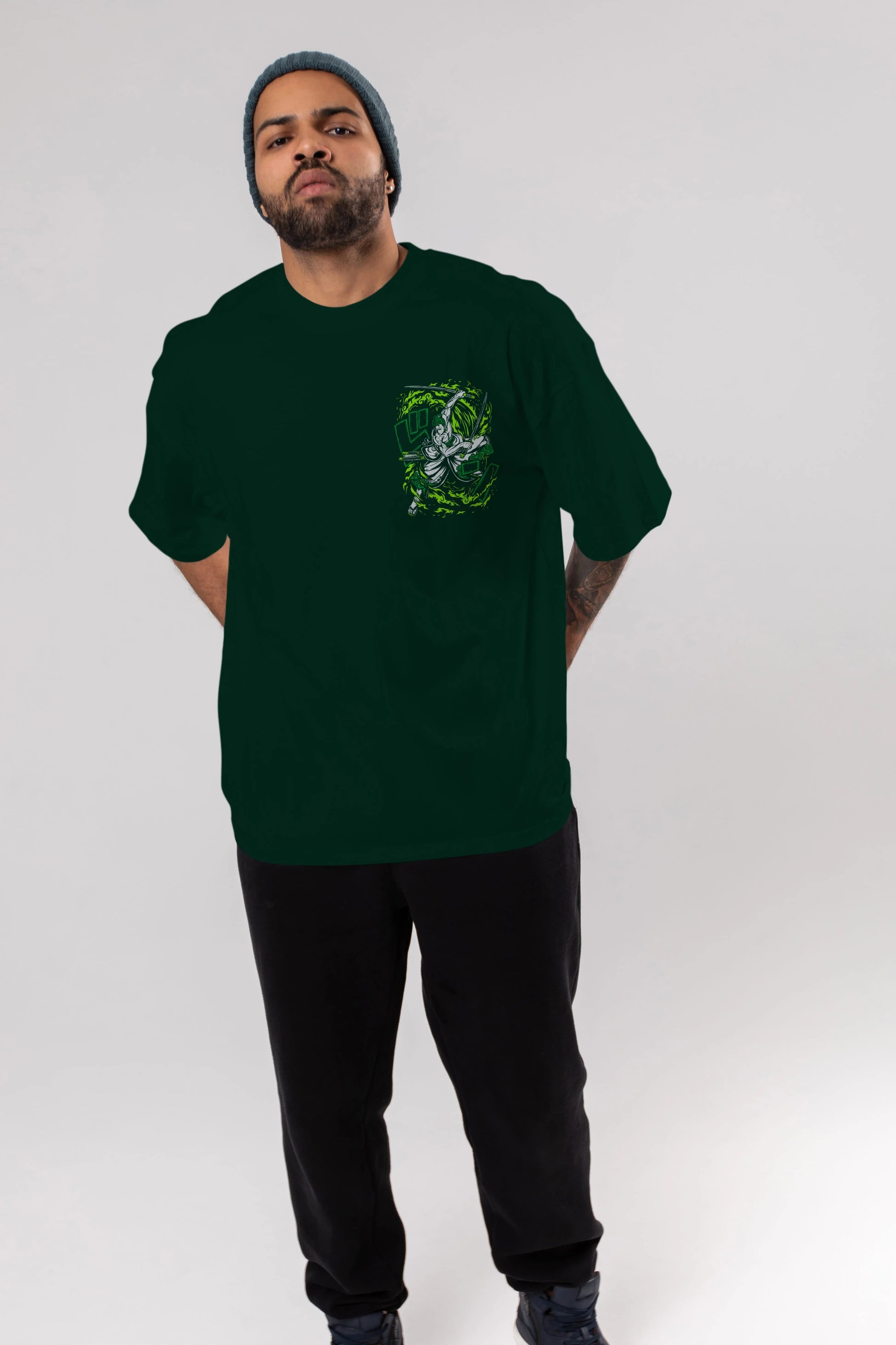 ZORO-ONE PIECE (2) Ön Sol Baskılı Oversize t-shirt Erkek Kadın Unisex %100 Pamuk Bisiklet Yaka tişort