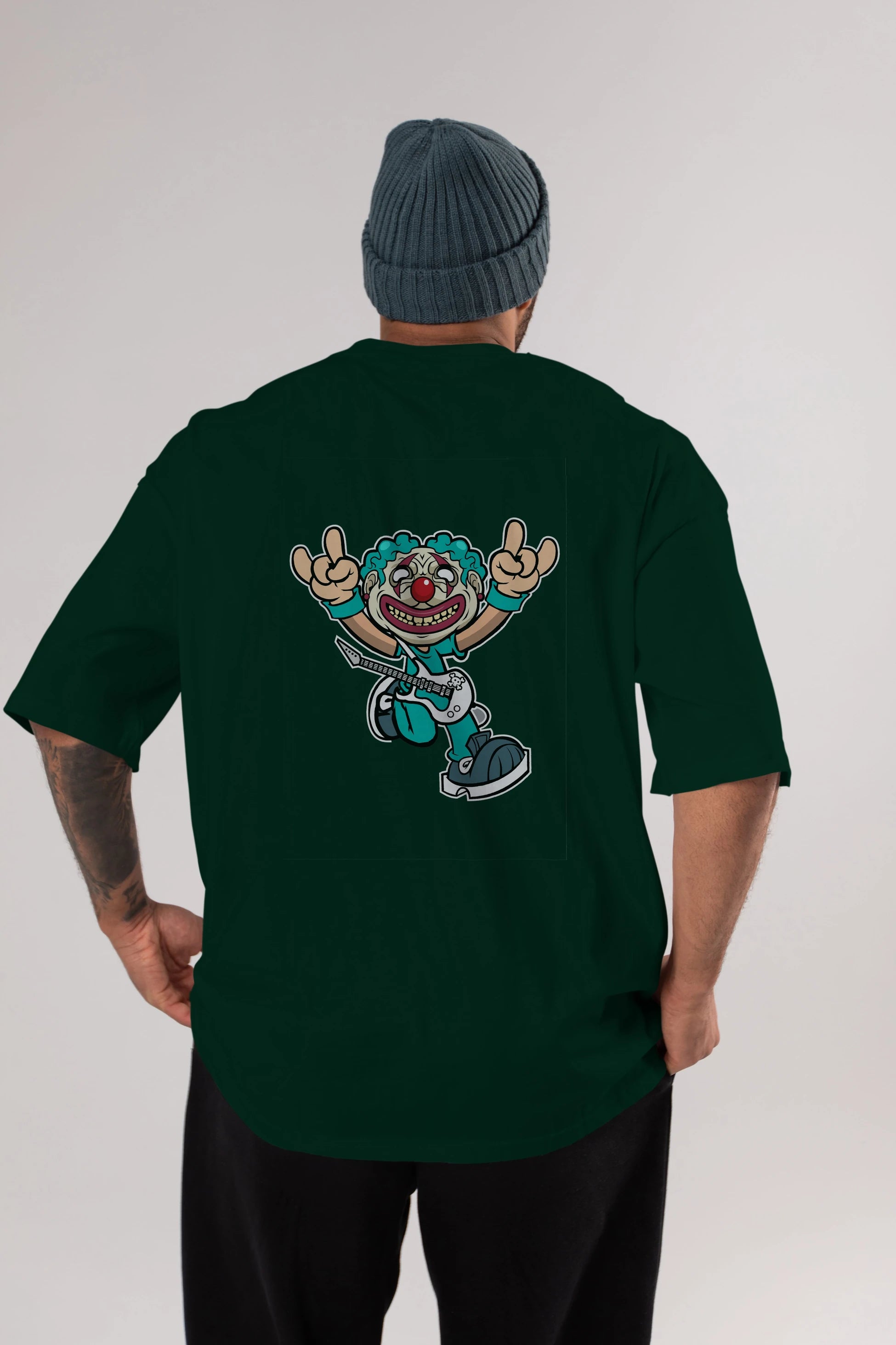 Clown Punk Arka Baskılı Oversize t-shirt Erkek Kadın Unisex %100 Pamuk tişort