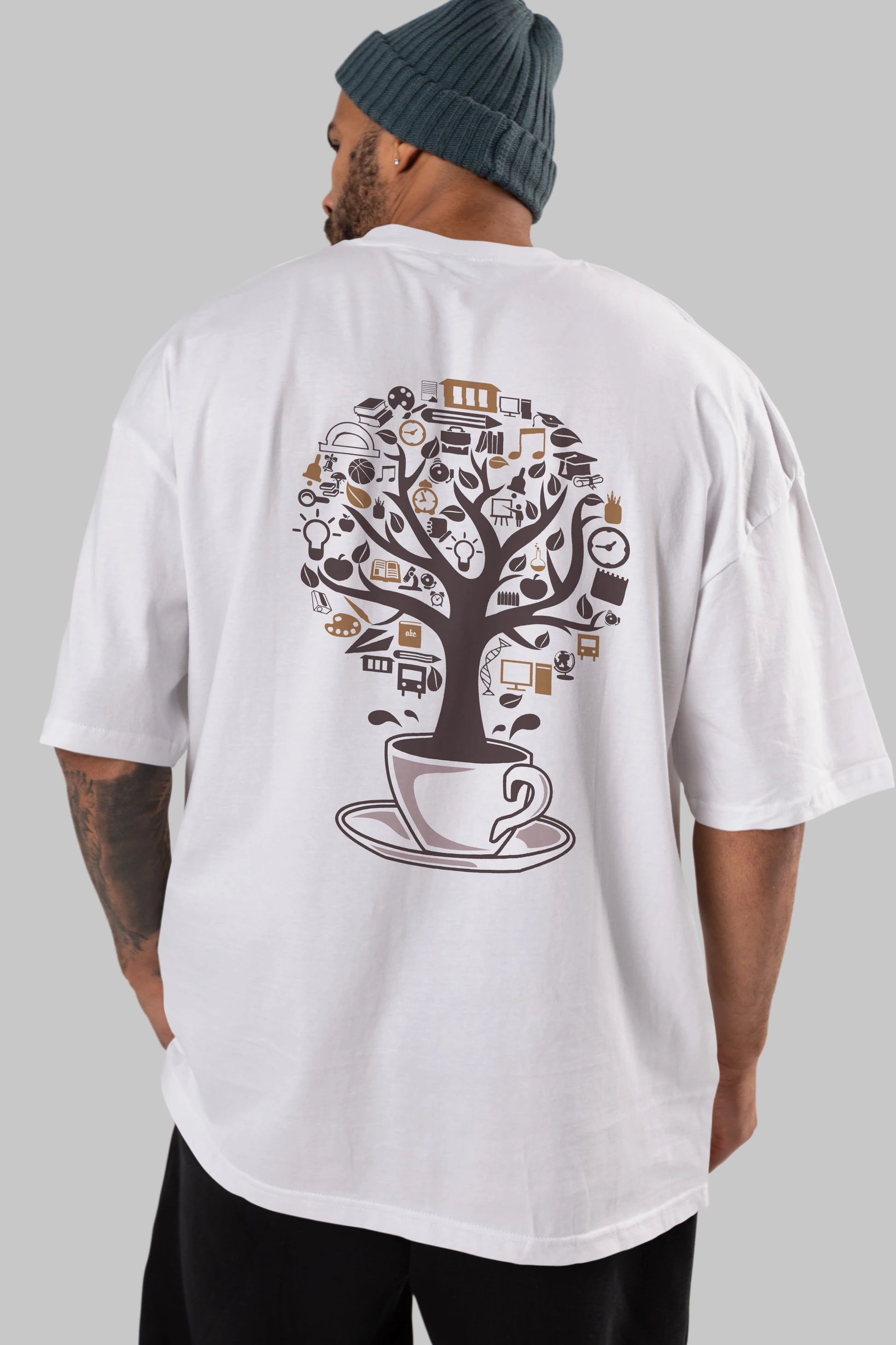 Coffee Tree Arka Baskılı Oversize t-shirt %100 pamuk Erkek Kadın Unisex