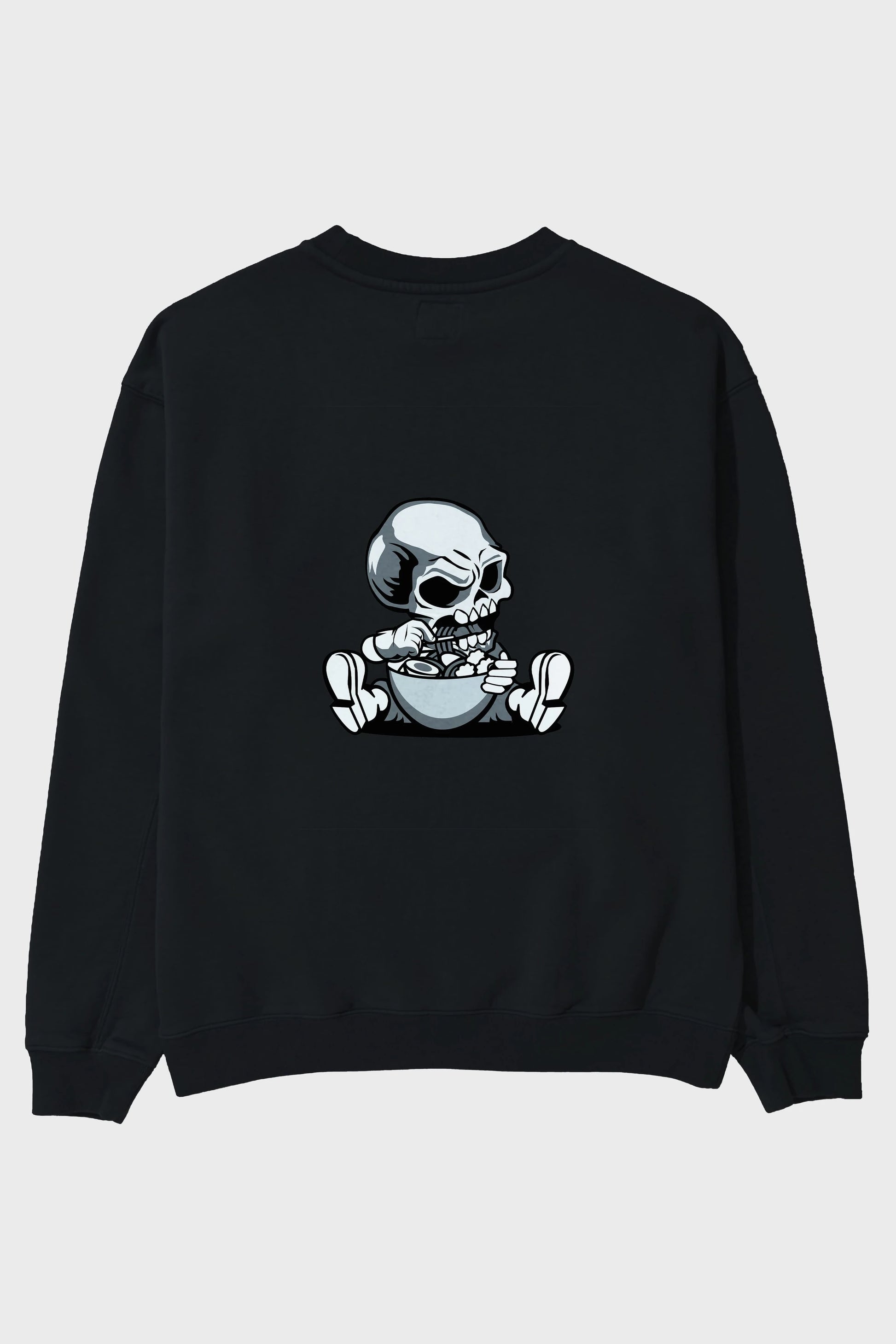 Skull Eat Ramen Arka Baskılı Oversize Sweatshirt Erkek Kadın Unisex