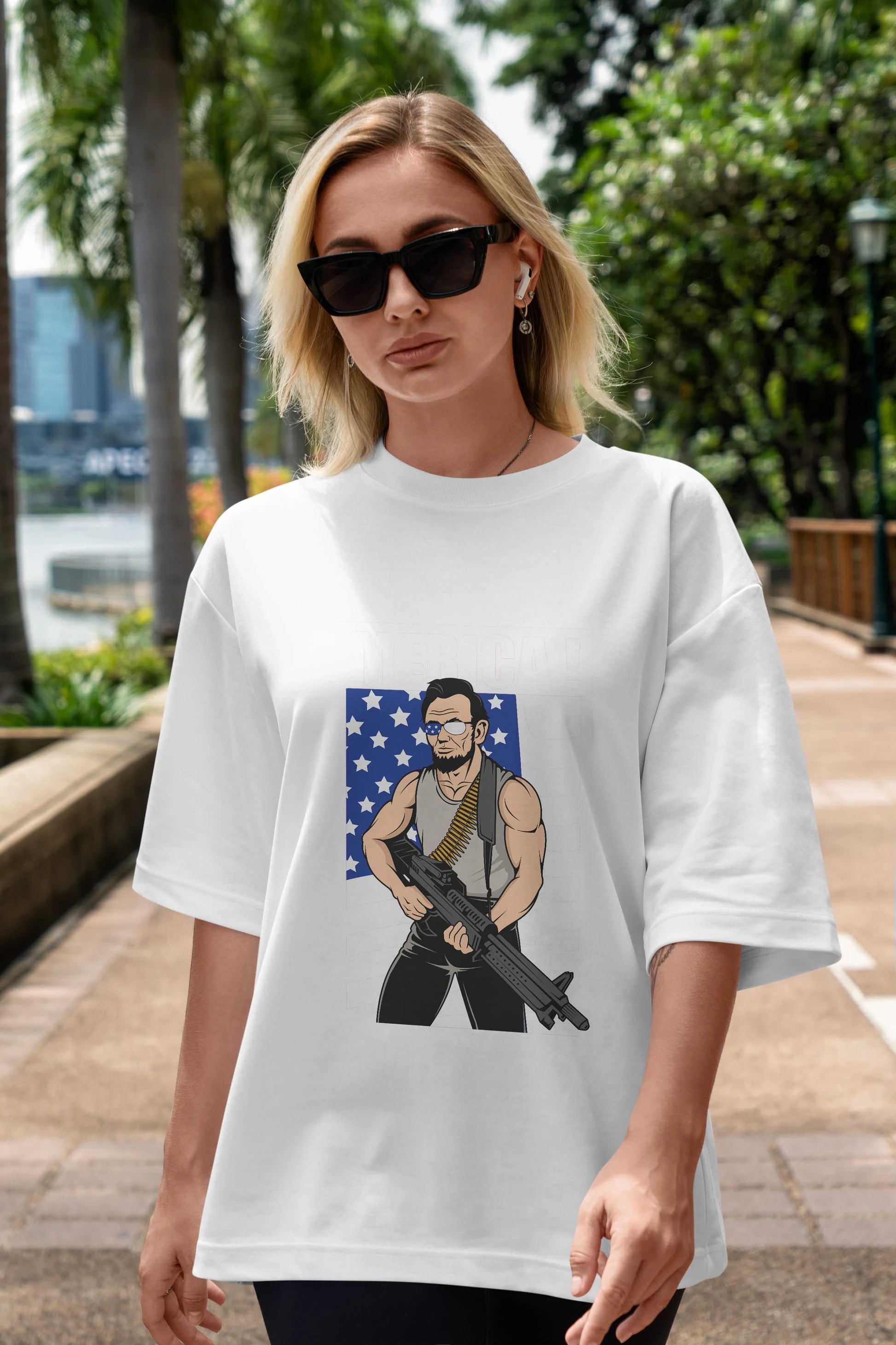 Lincoln Rambo Ön Baskılı Oversize t-shirt Erkek Kadın Unisex %100 Pamuk tişort
