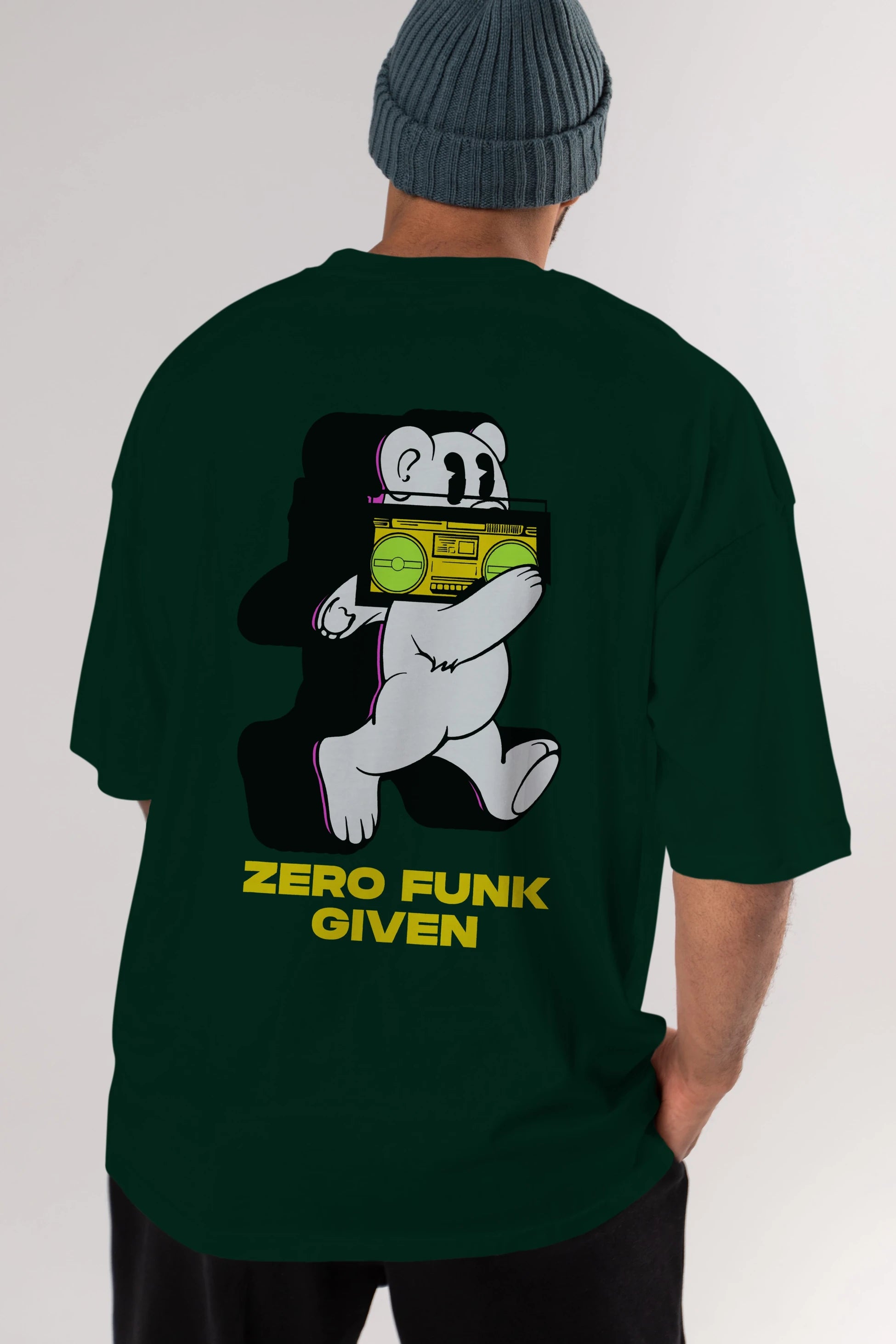 Zero Funk Given Bear Arka Baskılı Oversize t-shirt Erkek Kadın Unisex